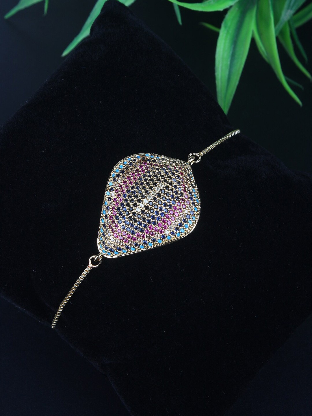 

Stylecast X KPOP Pink & Blue Gold-Plated Cubic Zirconia-Studded Charm Bracelet