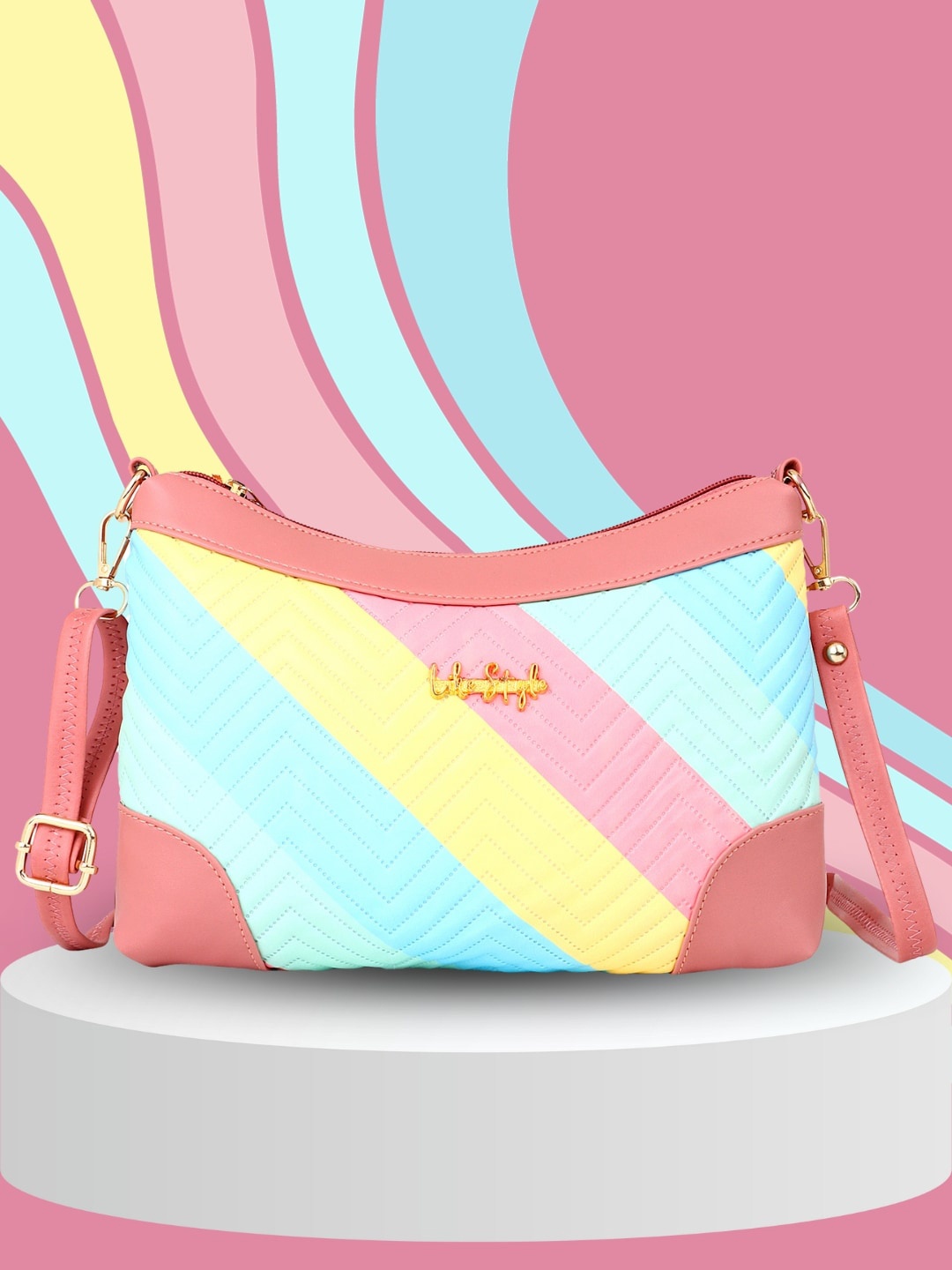 

LIKE STYLE Striped Sling Bag, Pink