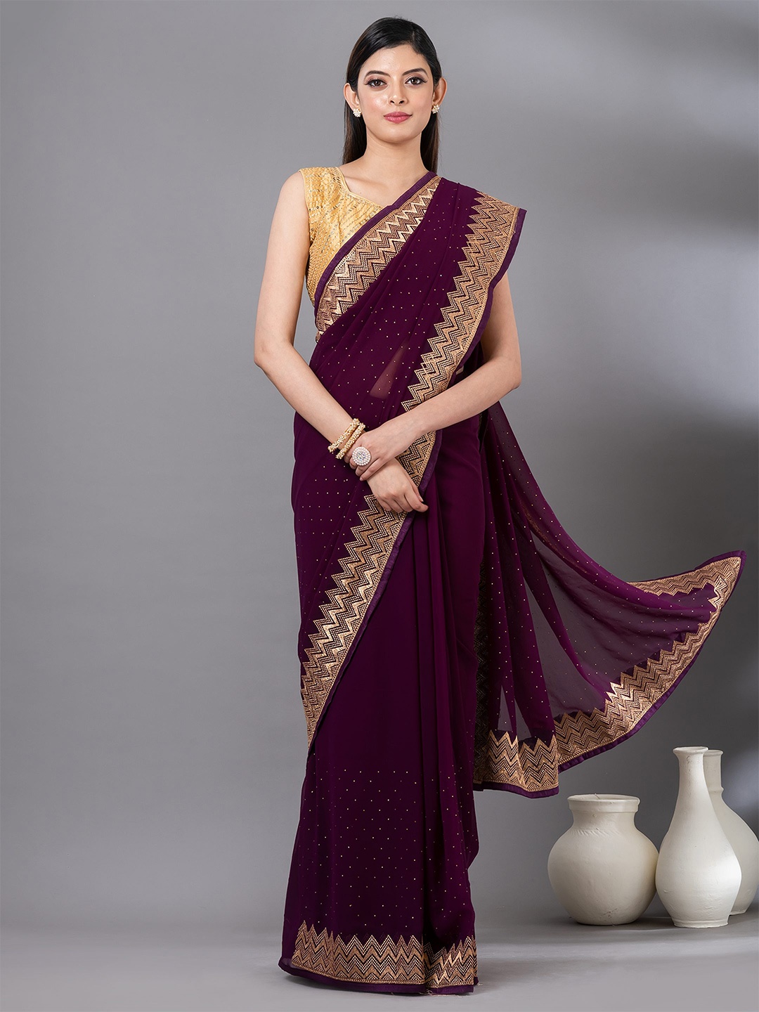 

MAHALASA Woven Design Embellished Embroidered Art Silk Saree, Magenta