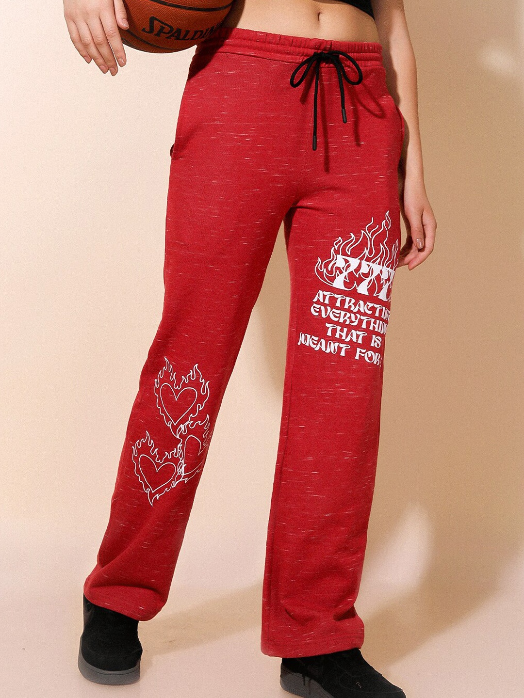 

Stylecast X Hersheinbox Women Typography Printed Mid-Rise Pure Cotton Trousers, Red