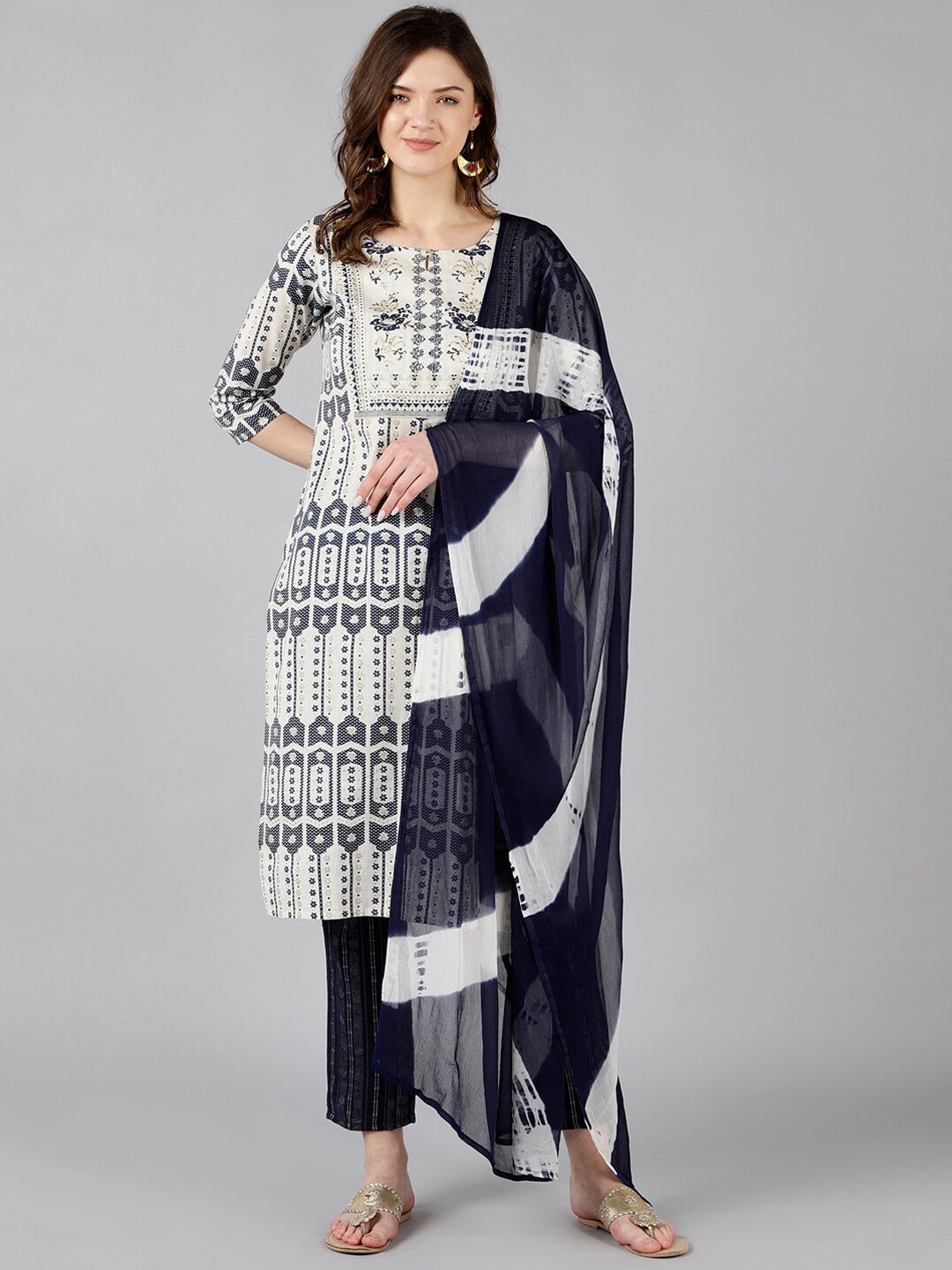 

BAESD Sequinned Regular Liva Kurta with Trousers & With Dupatta, White