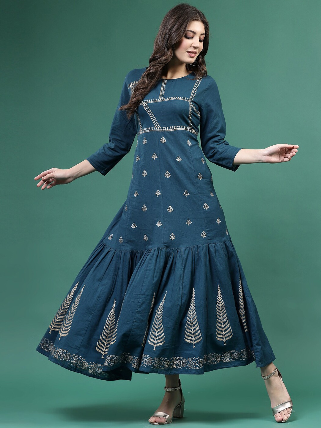 

Ramas Floral Printed Flared Anarkali Kurta, Blue