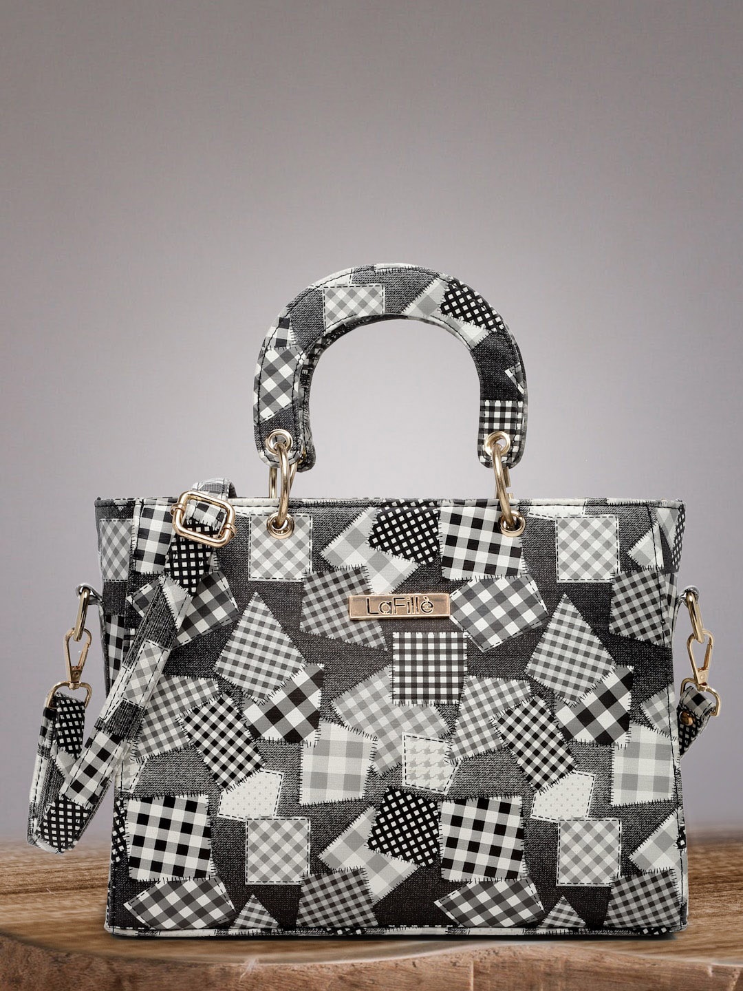 

LaFille Checked Structured Handheld Bag, Black