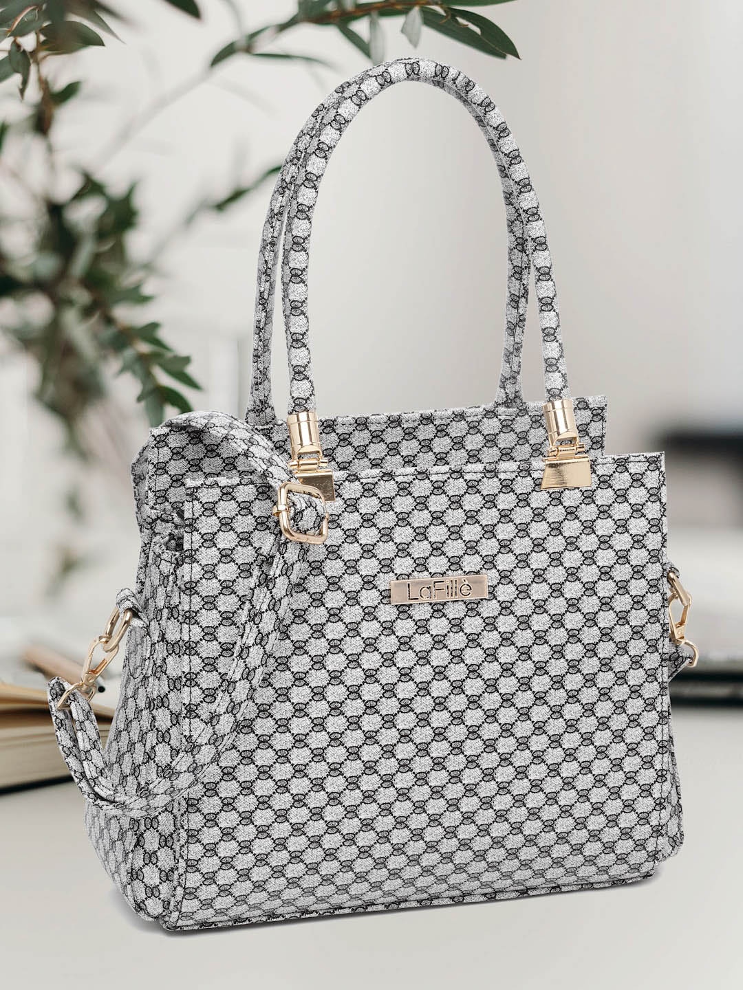 

LaFille Geometric Textured Structured Handheld Bag, Black