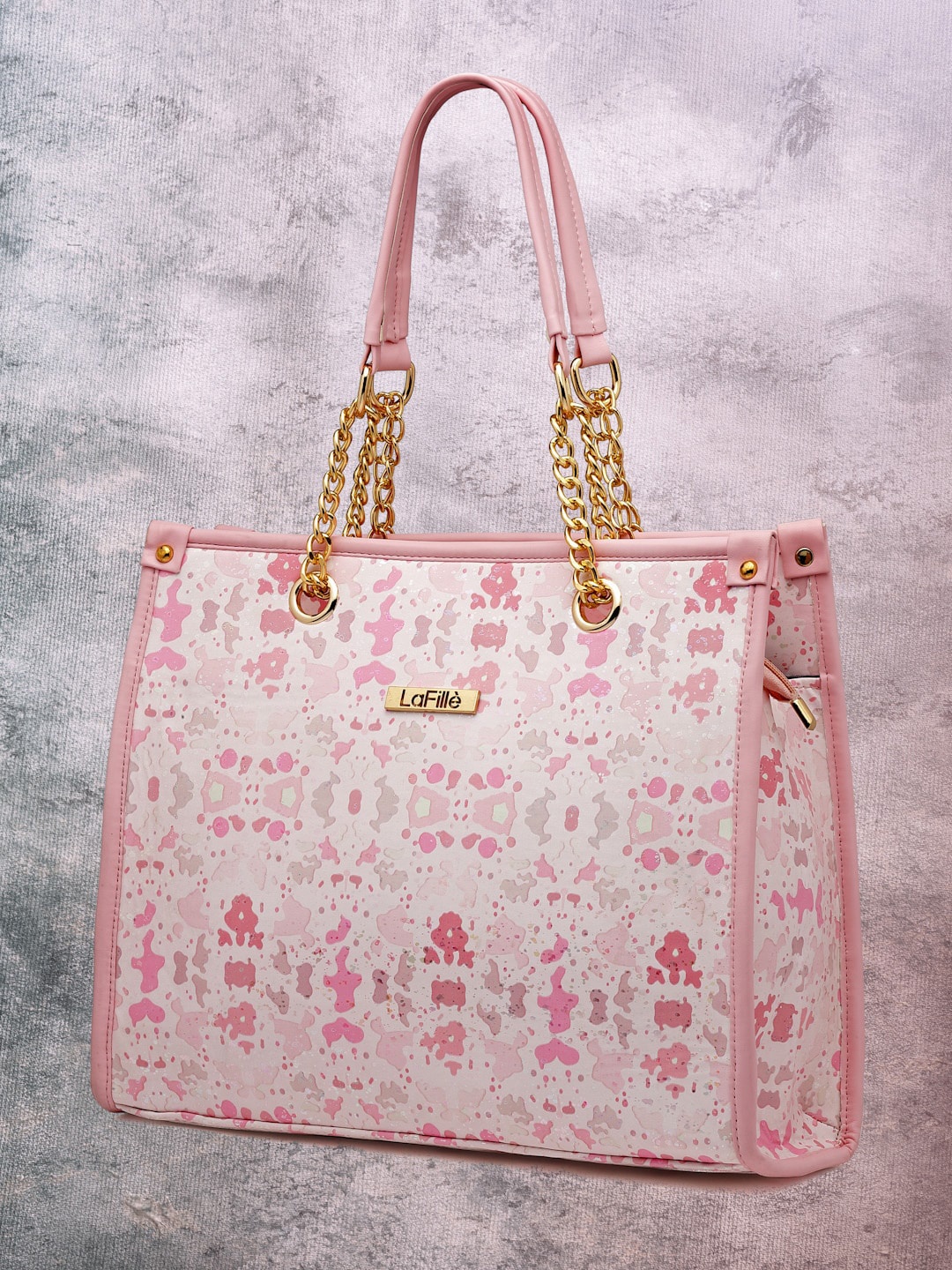 

LaFille Abstract Printed PU Handheld Bag, Pink