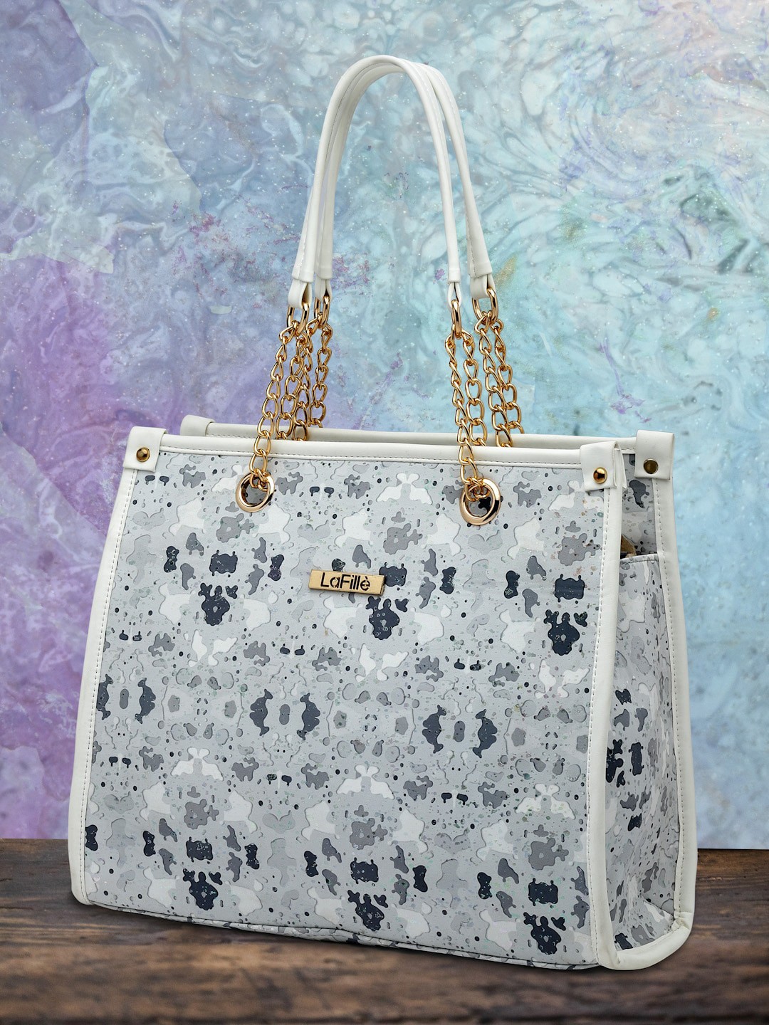 

LaFille Abstract Printed Structured Handheld Bag, White