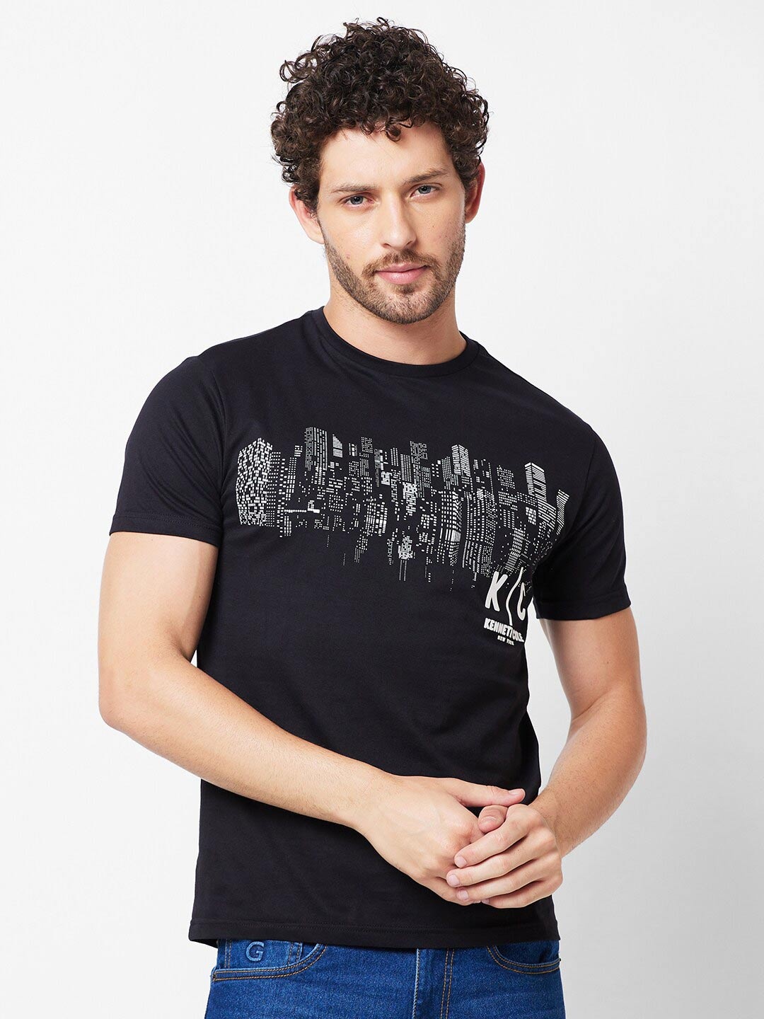 

Kenneth Cole Graphic Printed Pure Cotton Slim Fit T-shirt, Black