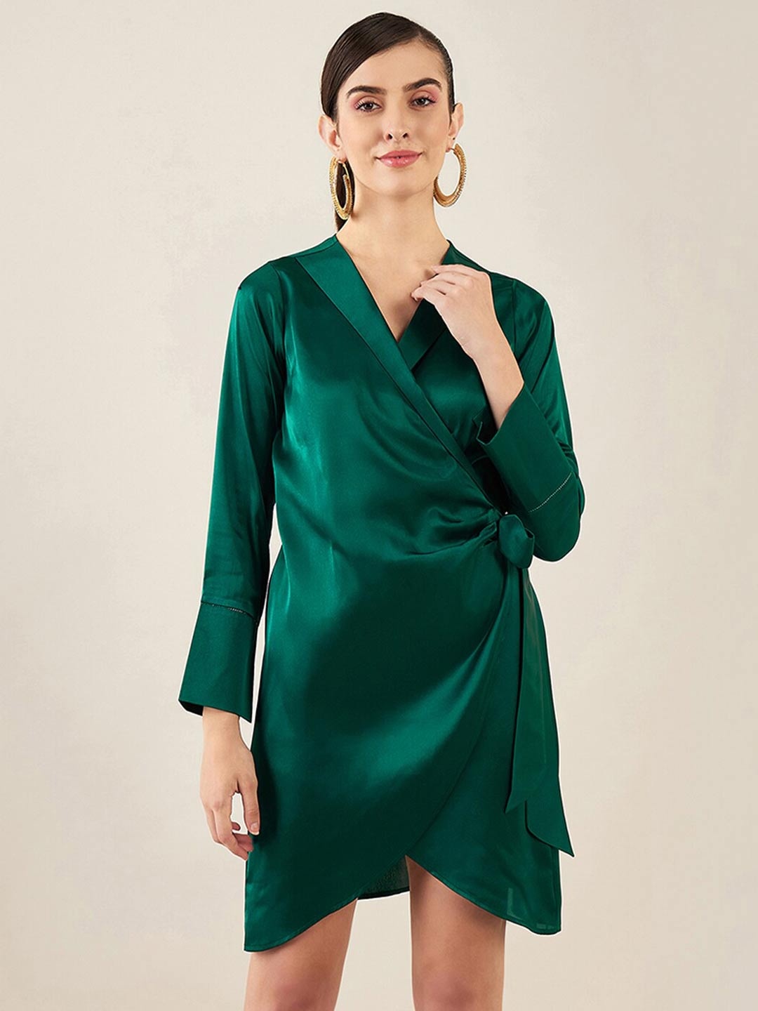 First Resort by Ramola Bachchan Satin Wrap Mini Dress, Teal