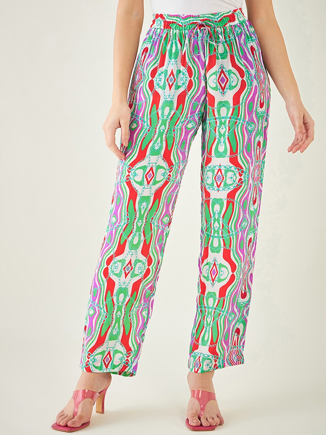 

First Resort by Ramola Bachchan Women Mid-Rise Printed Crepe Palazzos, Green