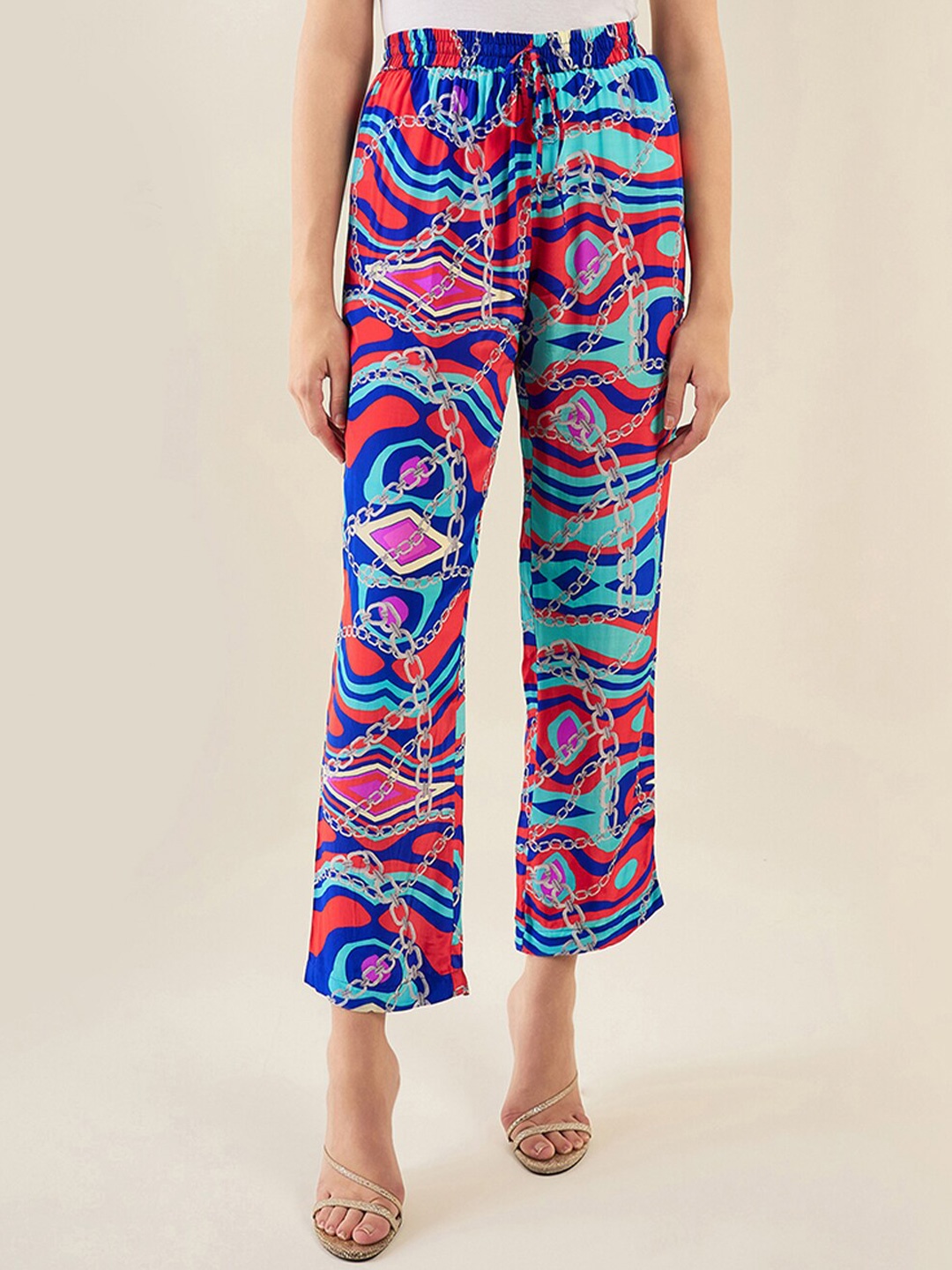 

First Resort by Ramola Bachchan Abstract Printed Mid-Rise Palazzos, Blue