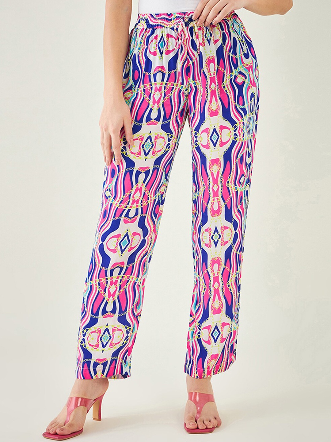 

First Resort by Ramola Bachchan Women Mid-Rise Printed Crepe Palazzos, Blue