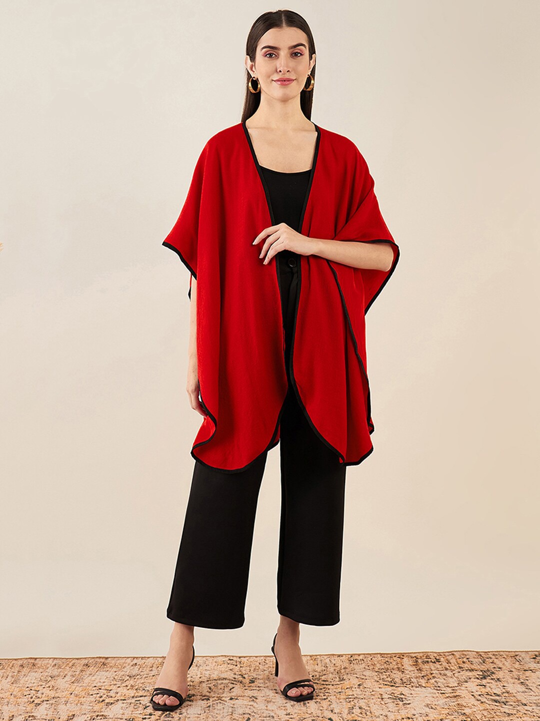 

First Resort by Ramola Bachchan Asymmetric Open Front Shrug, Red