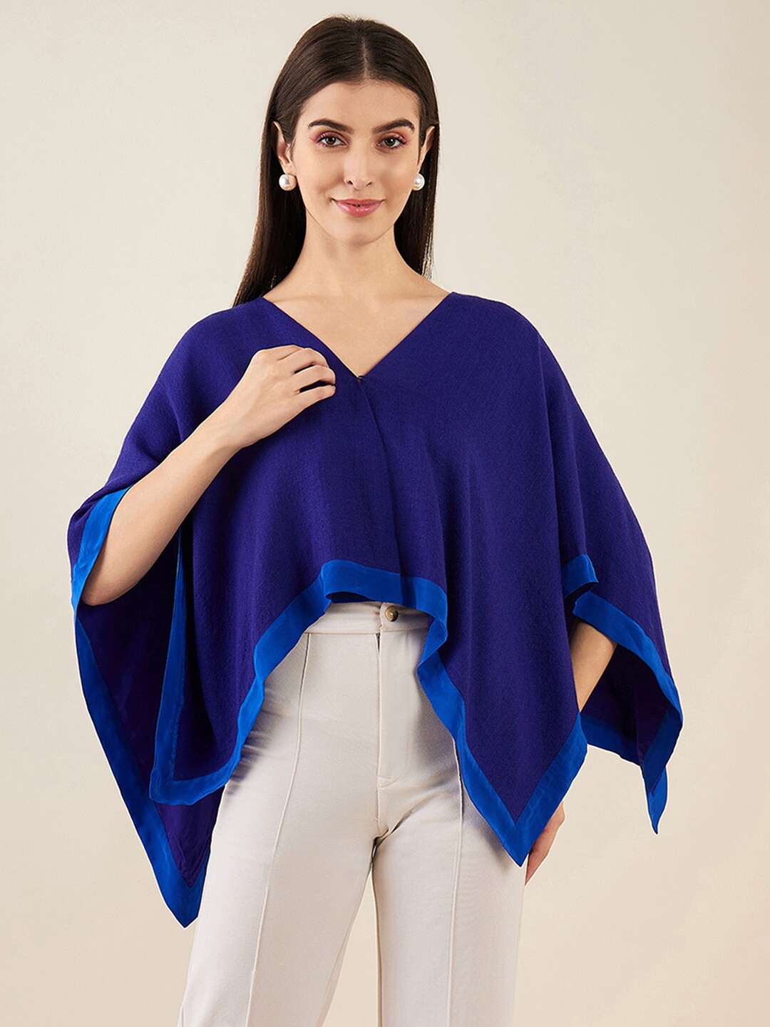 

First Resort by Ramola Bachchan Asymmetric Crop Cape Shrug, Navy blue