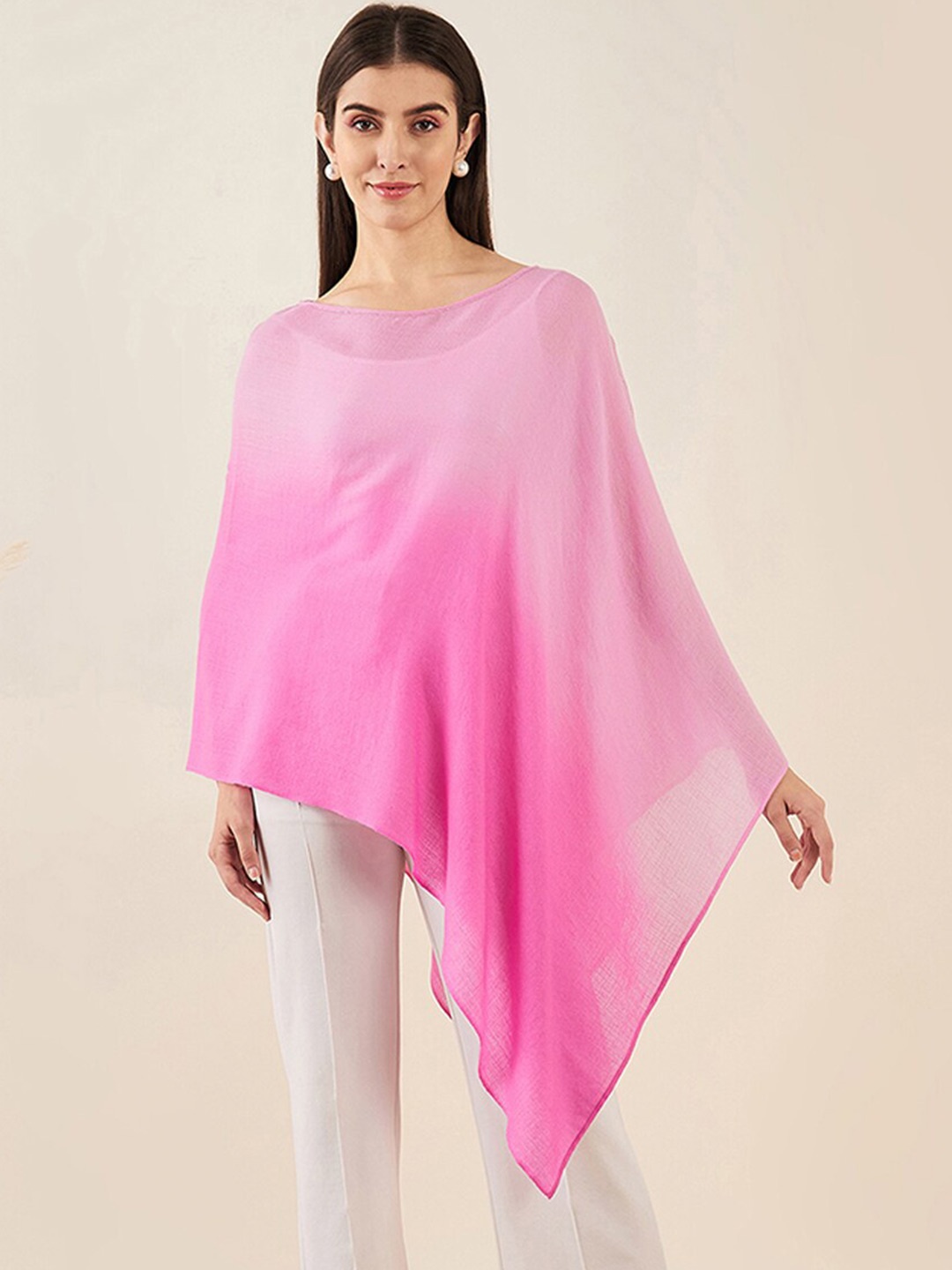 

First Resort by Ramola Bachchan Boat Neck Embellished Detail Poncho, Pink
