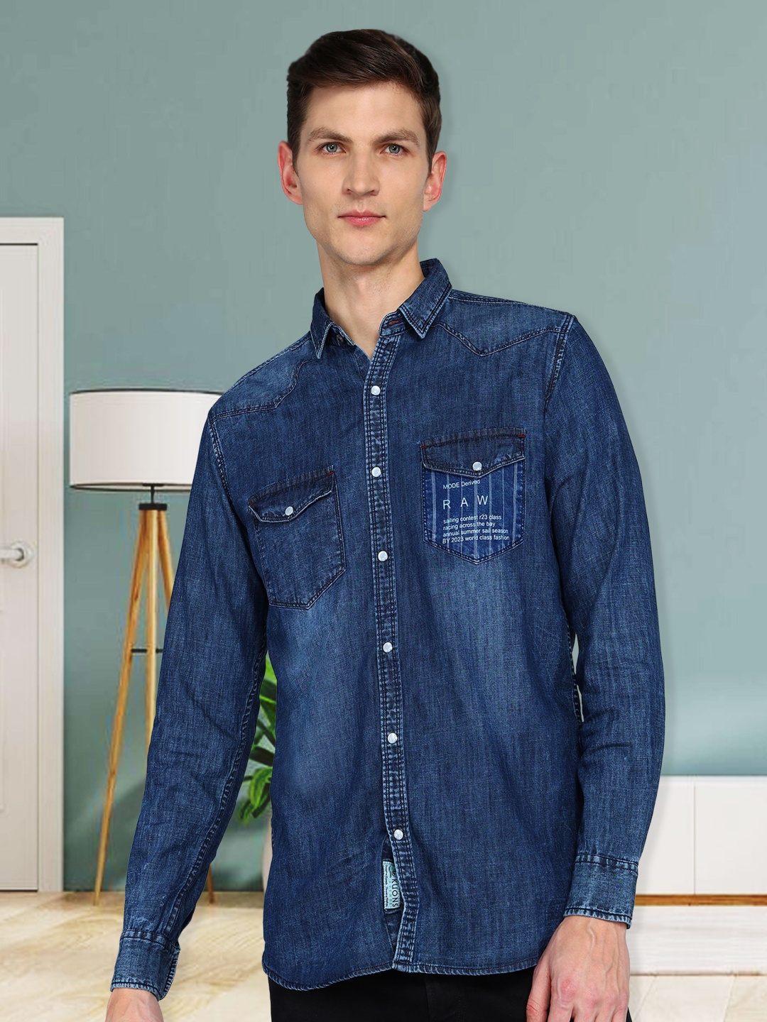 

Kuons Avenue Smart Slim Fit Faded Casual Shirt, Blue