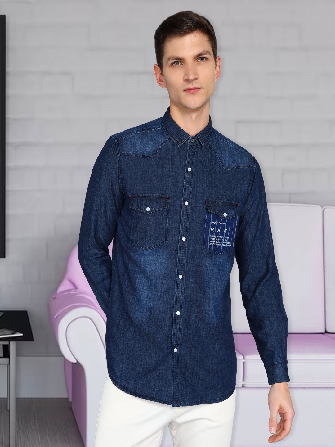 

Kuons Avenue Smart Slim Fit Faded Casual Shirt, Blue