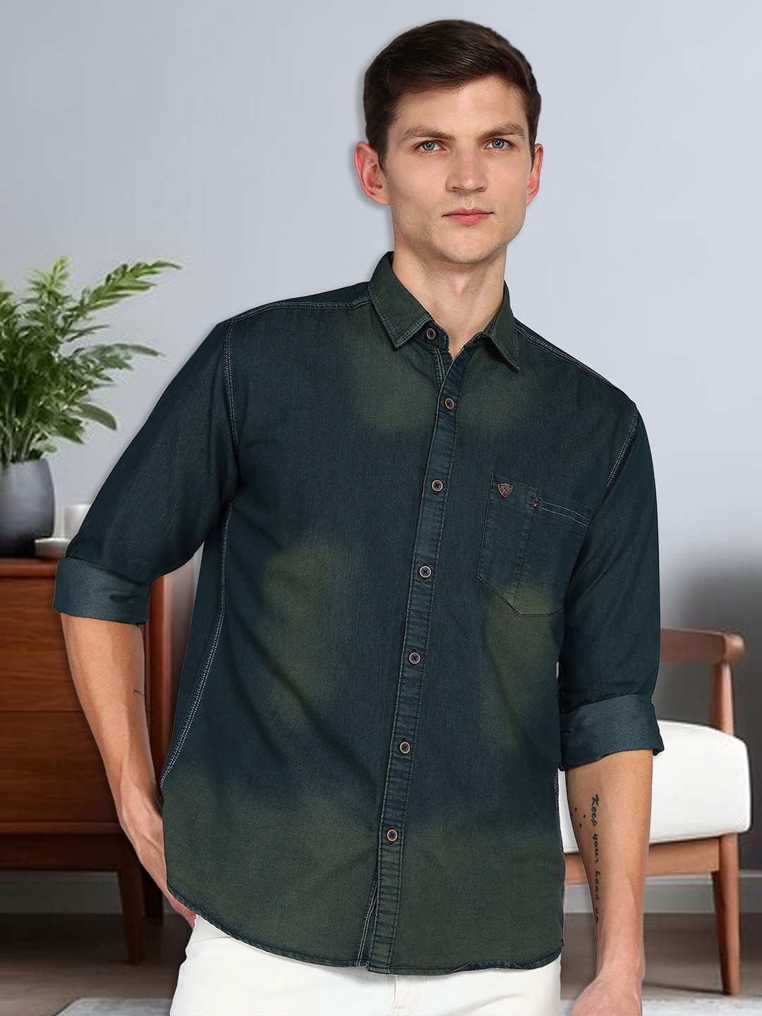 

Kuons Avenue Smart Slim Fit Faded Casual Shirt, Green