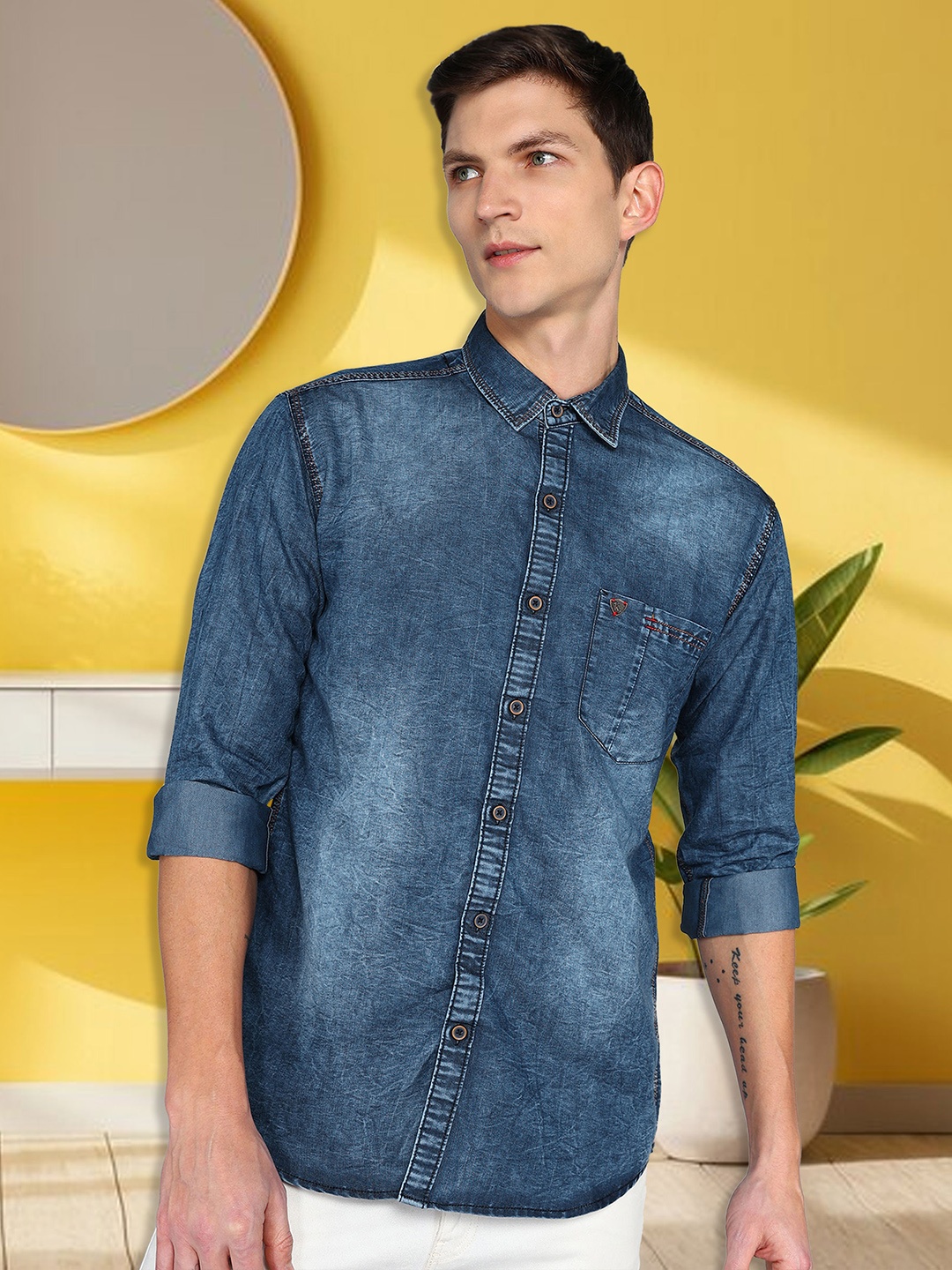 

Kuons Avenue Smart Slim Fit Faded Casual Shirt, Blue