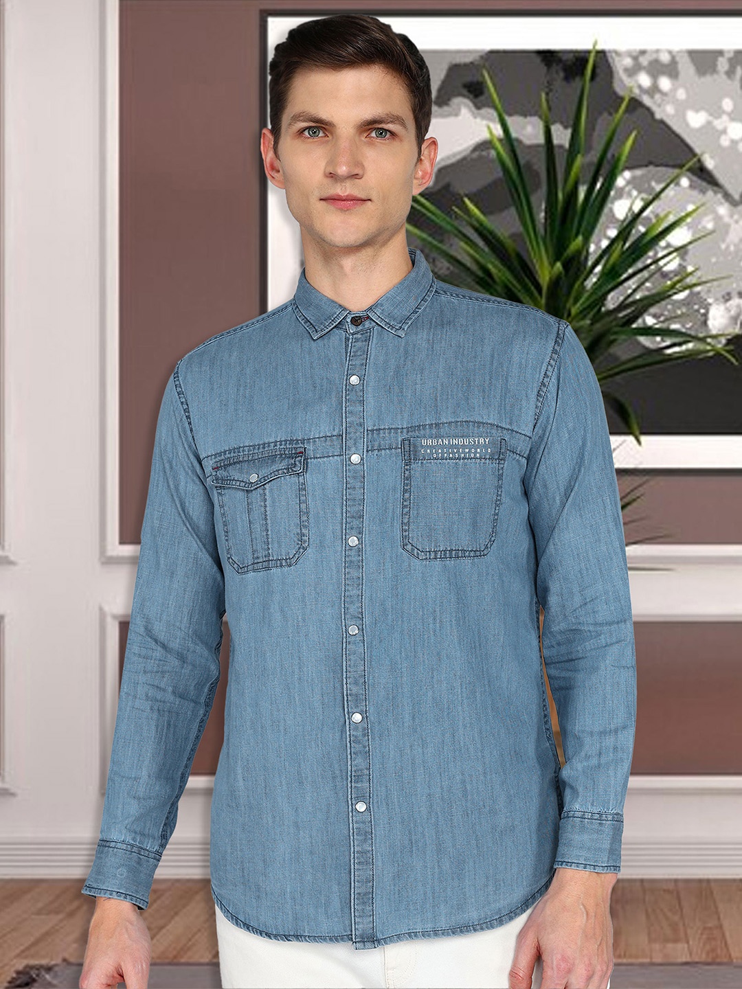 

Kuons Avenue Smart Faded Slim Fit Denim Casual Shirt, Blue