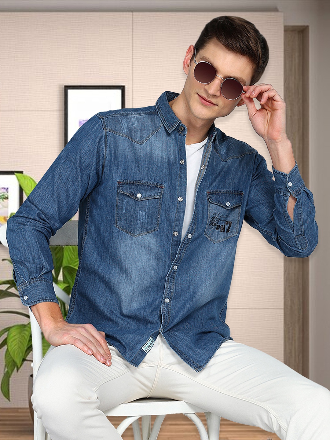 

Kuons Avenue Smart Slim Fit Faded Casual Shirt, Blue