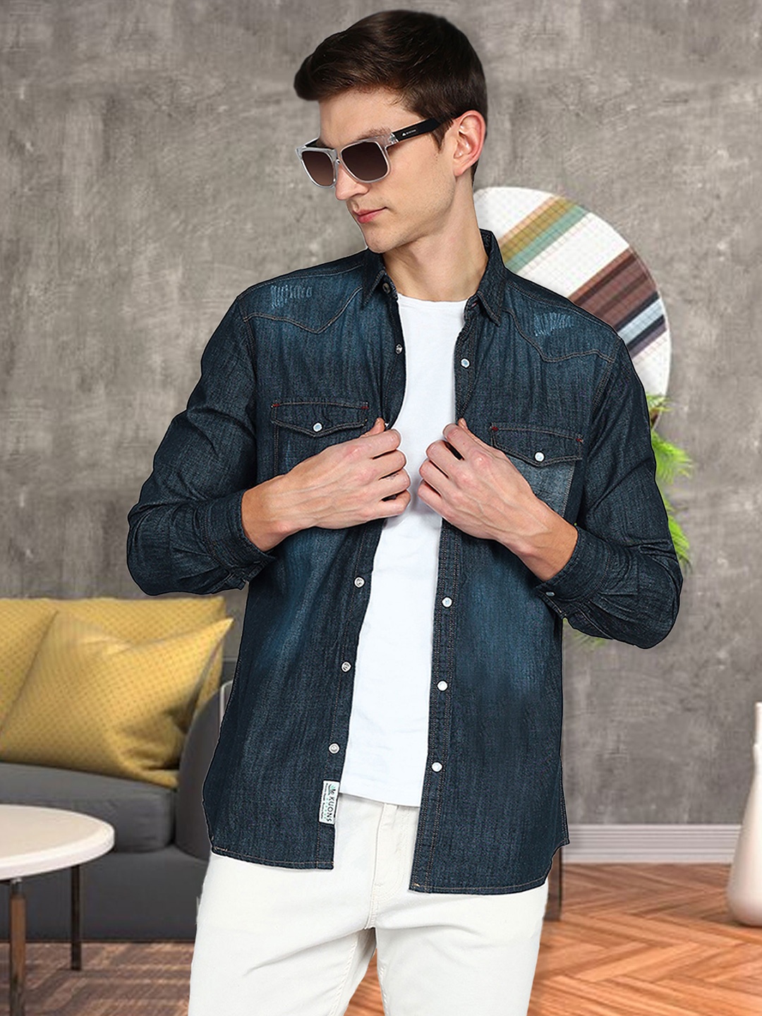 

Kuons Avenue Smart Slim Fit Faded Casual Shirt, Blue