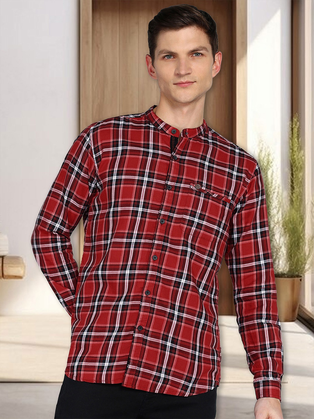 

Kuons Avenue Smart Slim Fit Tartan Checks Cotton Casual Shirt, Red