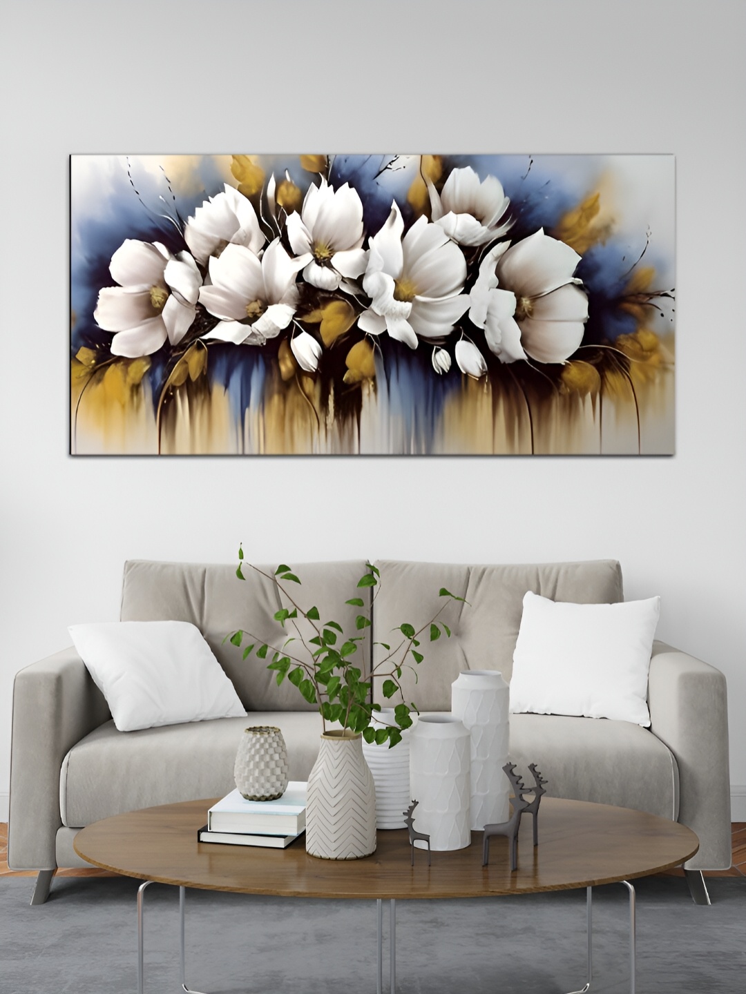 

MITHILA Handicrafts White & Blue Canvas Paintings Wall Aart