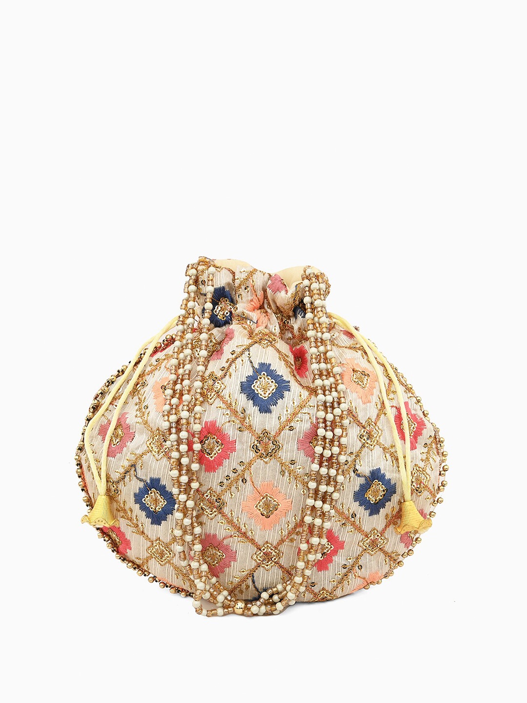 gaura pakhi Embroidered Potli Clutch, Off white