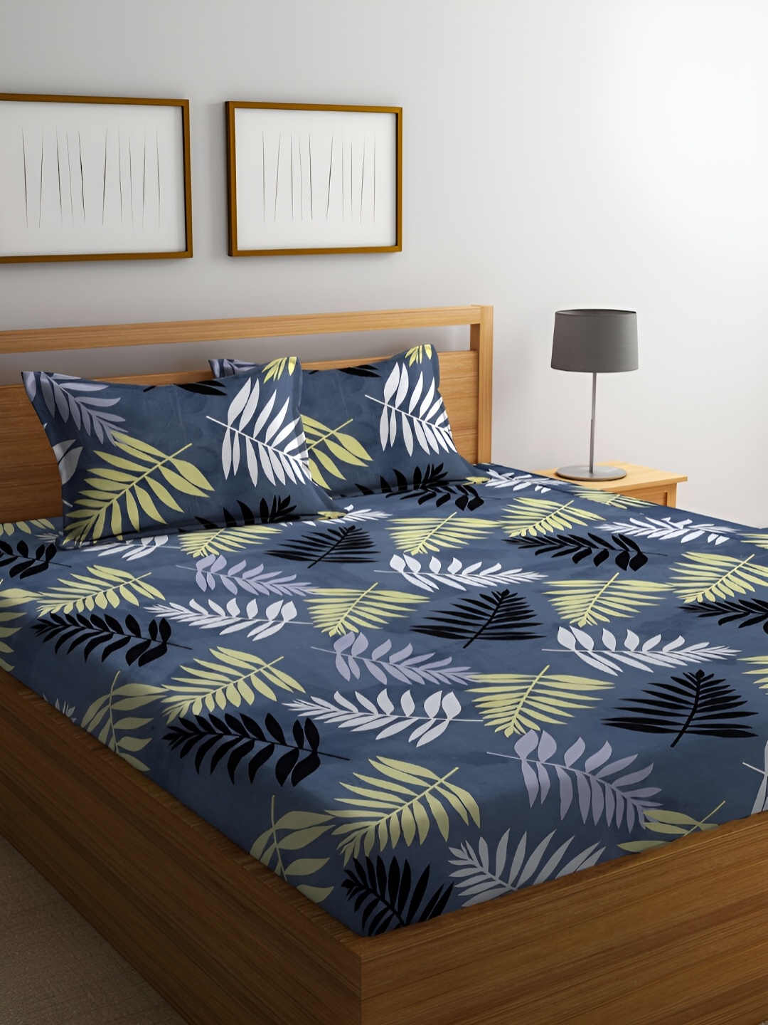 

ERIC LONDON Grey and Yellow Floral 144 TC Queen Bedsheet with 2 Pillow Covers