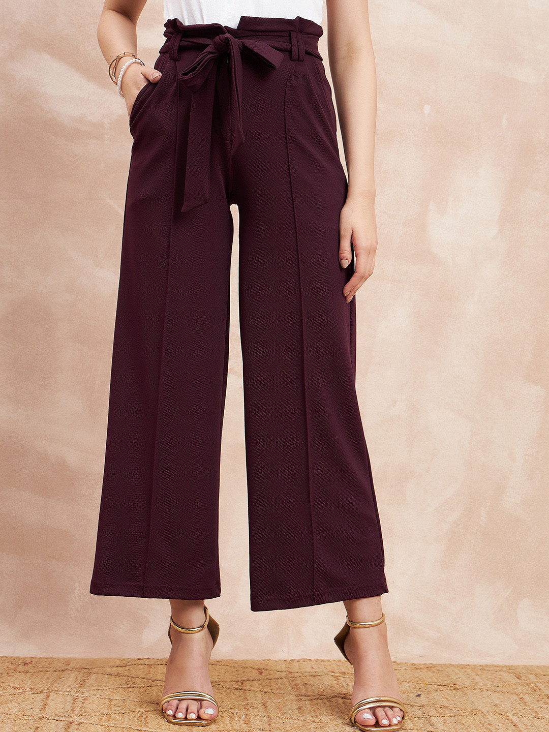 

all about you Women Comfort Flared High-Rise Trousers, Maroon