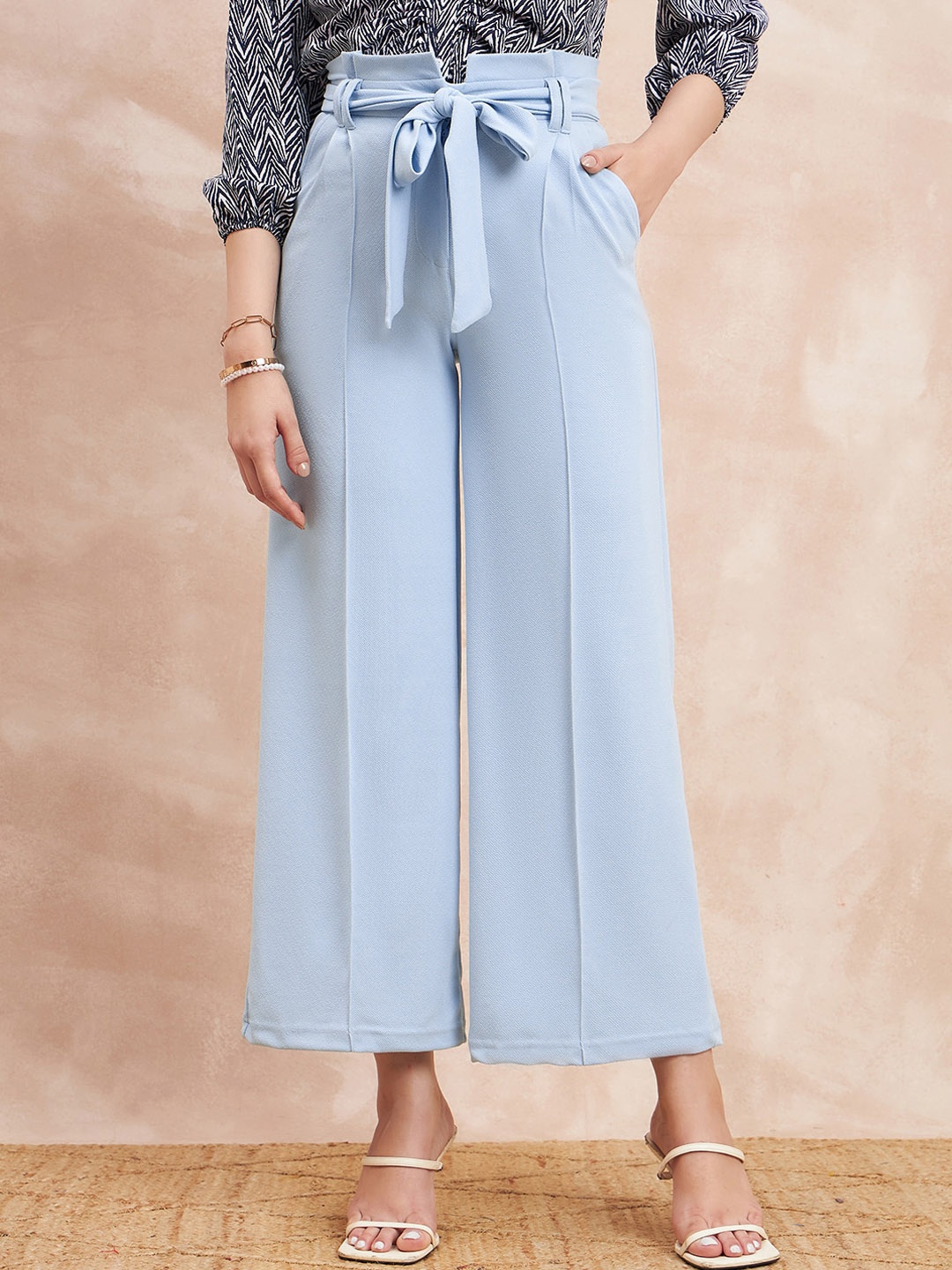 

all about you Women Comfort Flared High-Rise Trousers, Blue