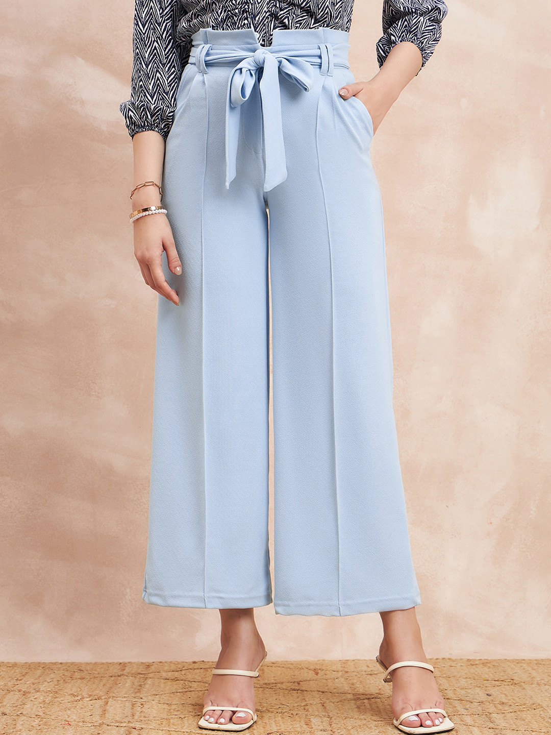 

all about you Women Comfort Flared High-Rise Trousers, Blue