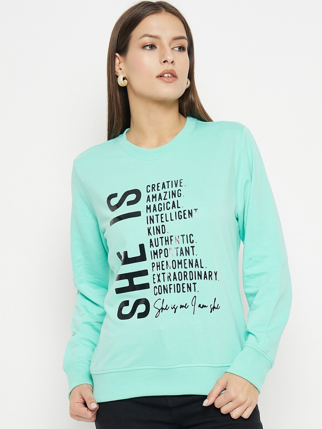 

STROP Typography Printed Fleece Pullover Sweatshirt, Green