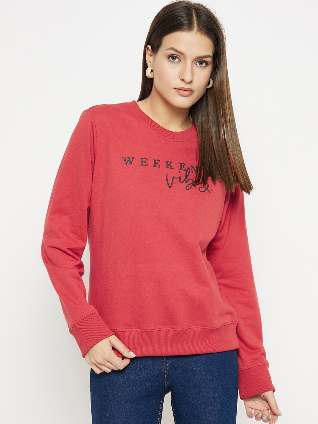 

STROP Typography Printed Fleece Pullover Sweatshirt, Red