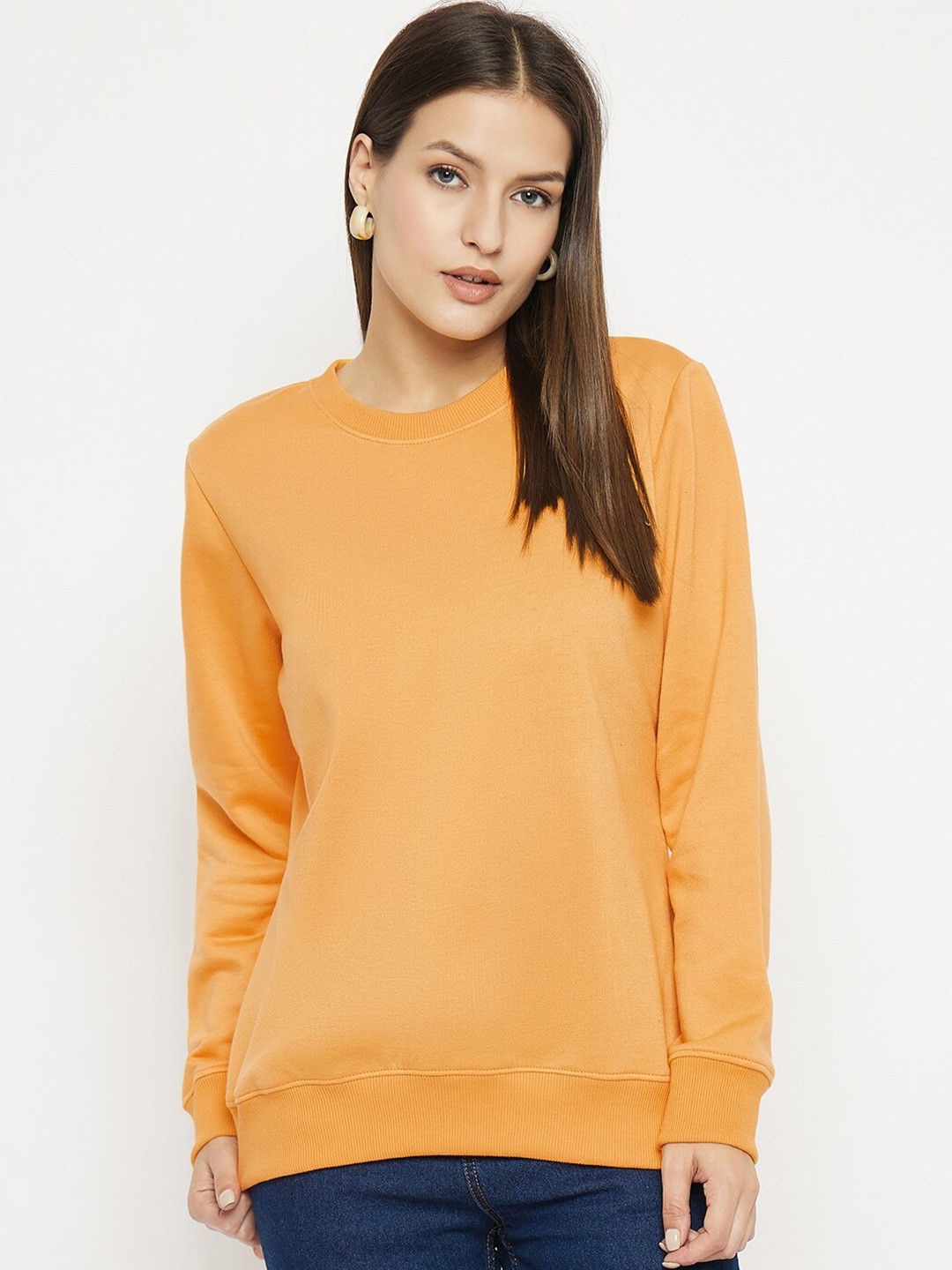 

STROP Round Neck Fleece Pullover Sweatshirt, Mustard