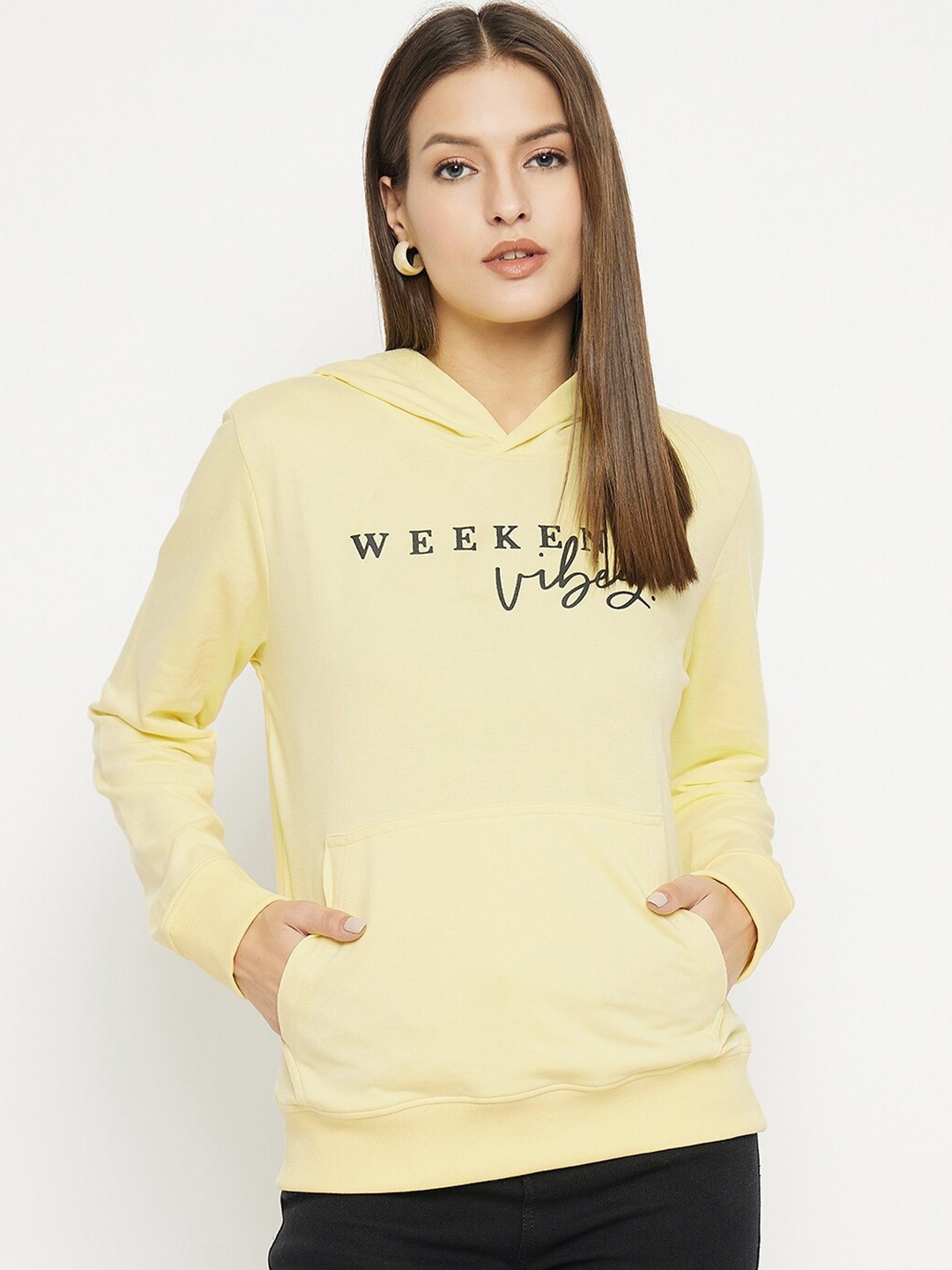 

STROP Typography Printed Hooded Fleece Pullover Sweatshirt, Yellow