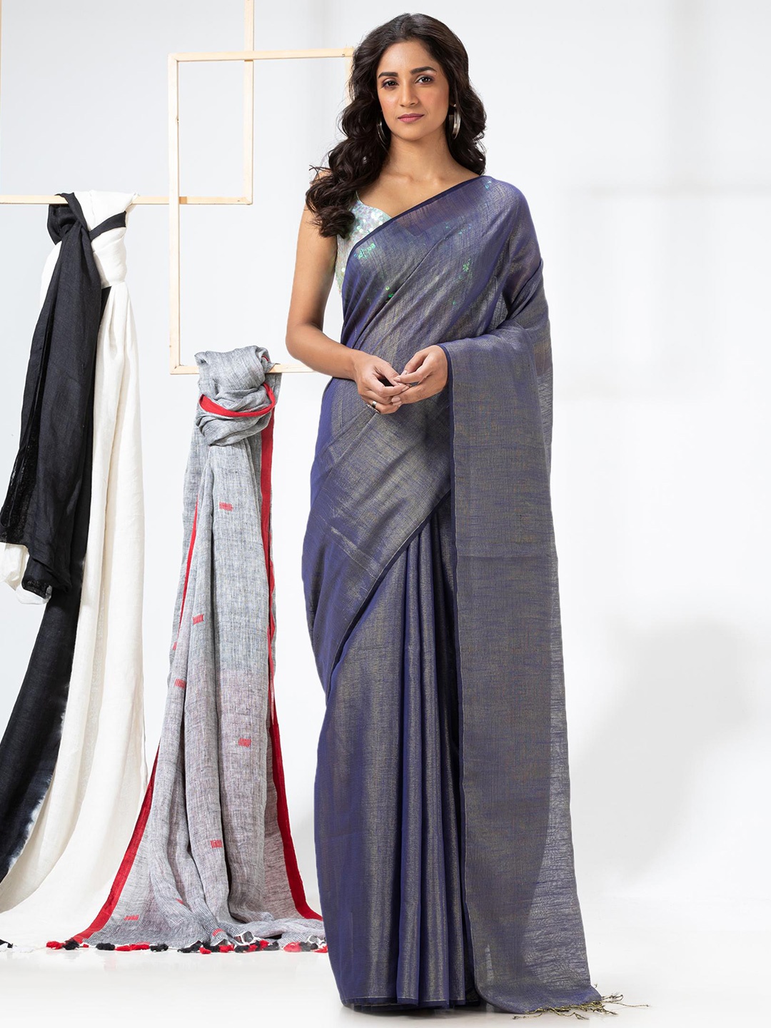 

Angoshobha Silk Cotton Saree, Blue