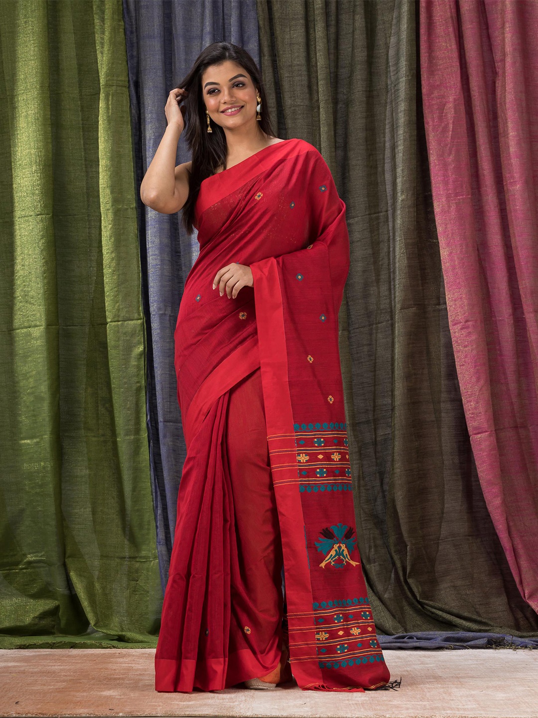 

Angoshobha Ethnic Motifs Woven Design Jamdani Saree, Maroon