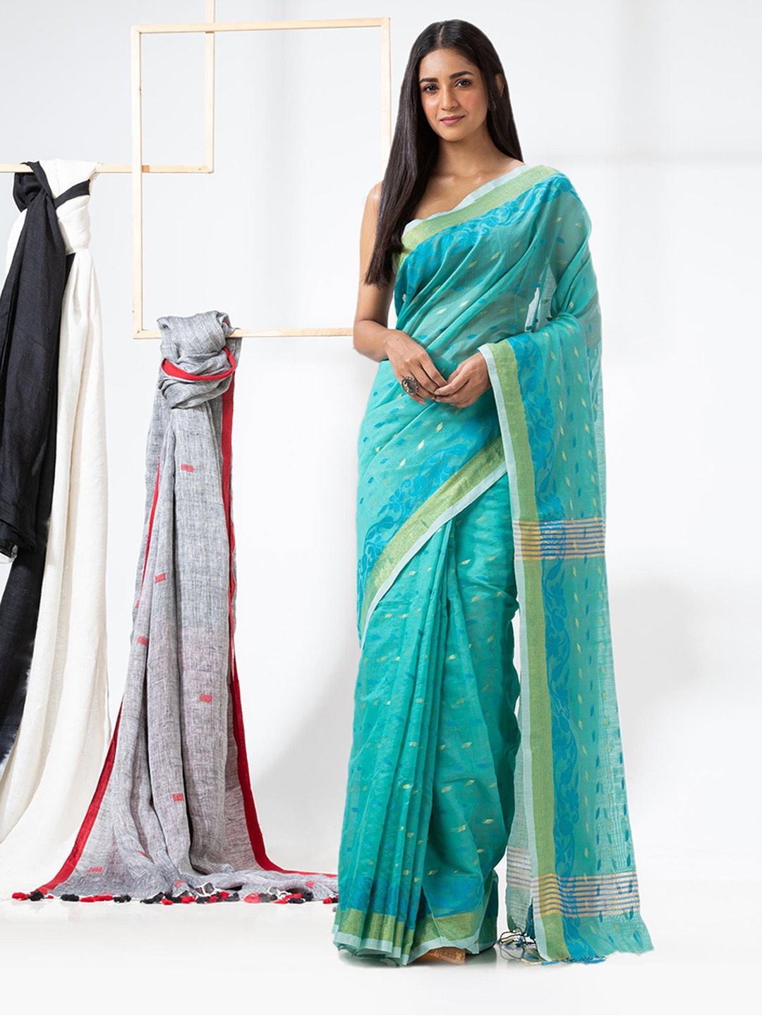 

Angoshobha Geometric Woven Design Saree, Blue