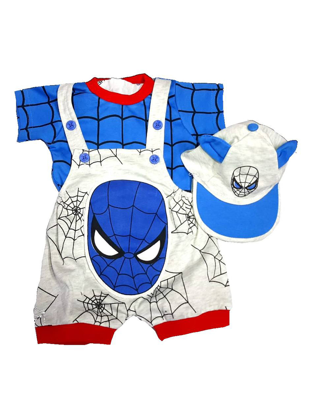 

BAESD Infants Spider-Man Printed Dungarees & T-Shirt With Cap, Blue