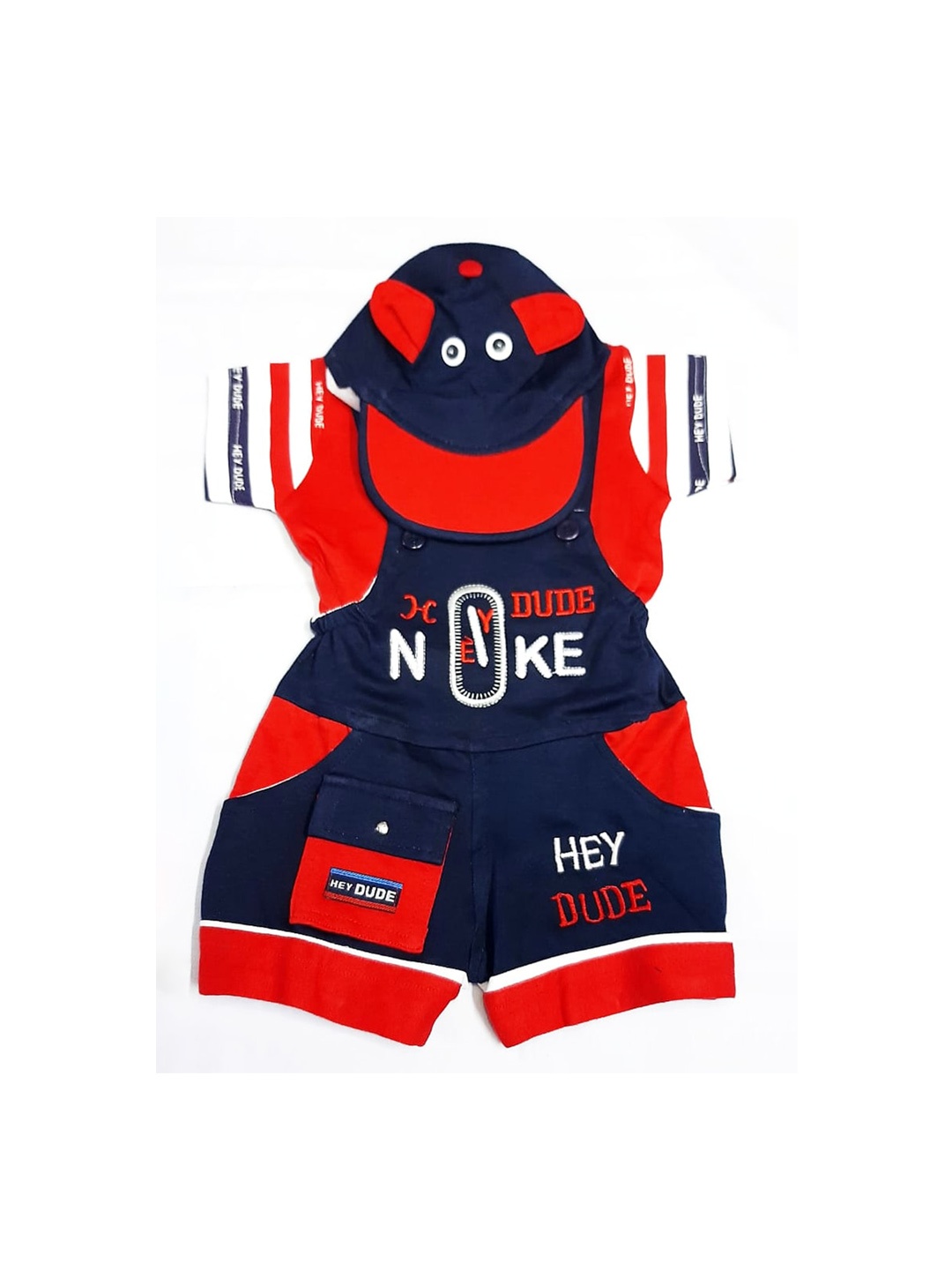 

BAESD Infants Printed Cotton Dungaree With T-Shirt With Cap, Blue