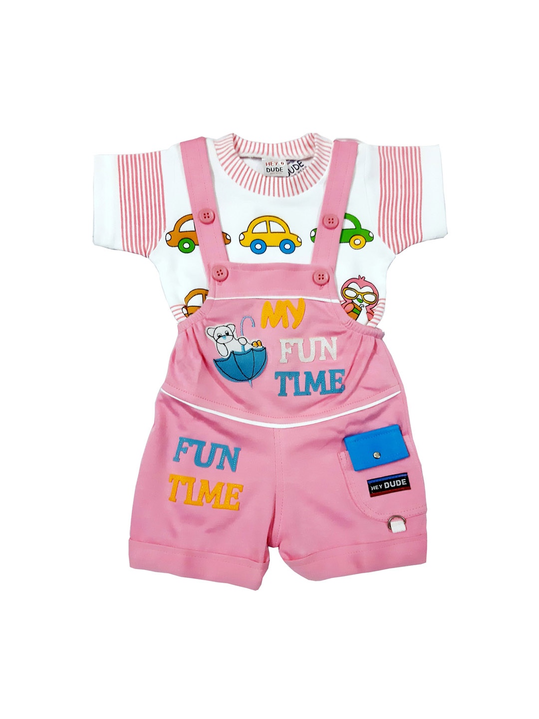 

BAESD Infants Typography Embroidered Dungaree With T-Shirt, Pink