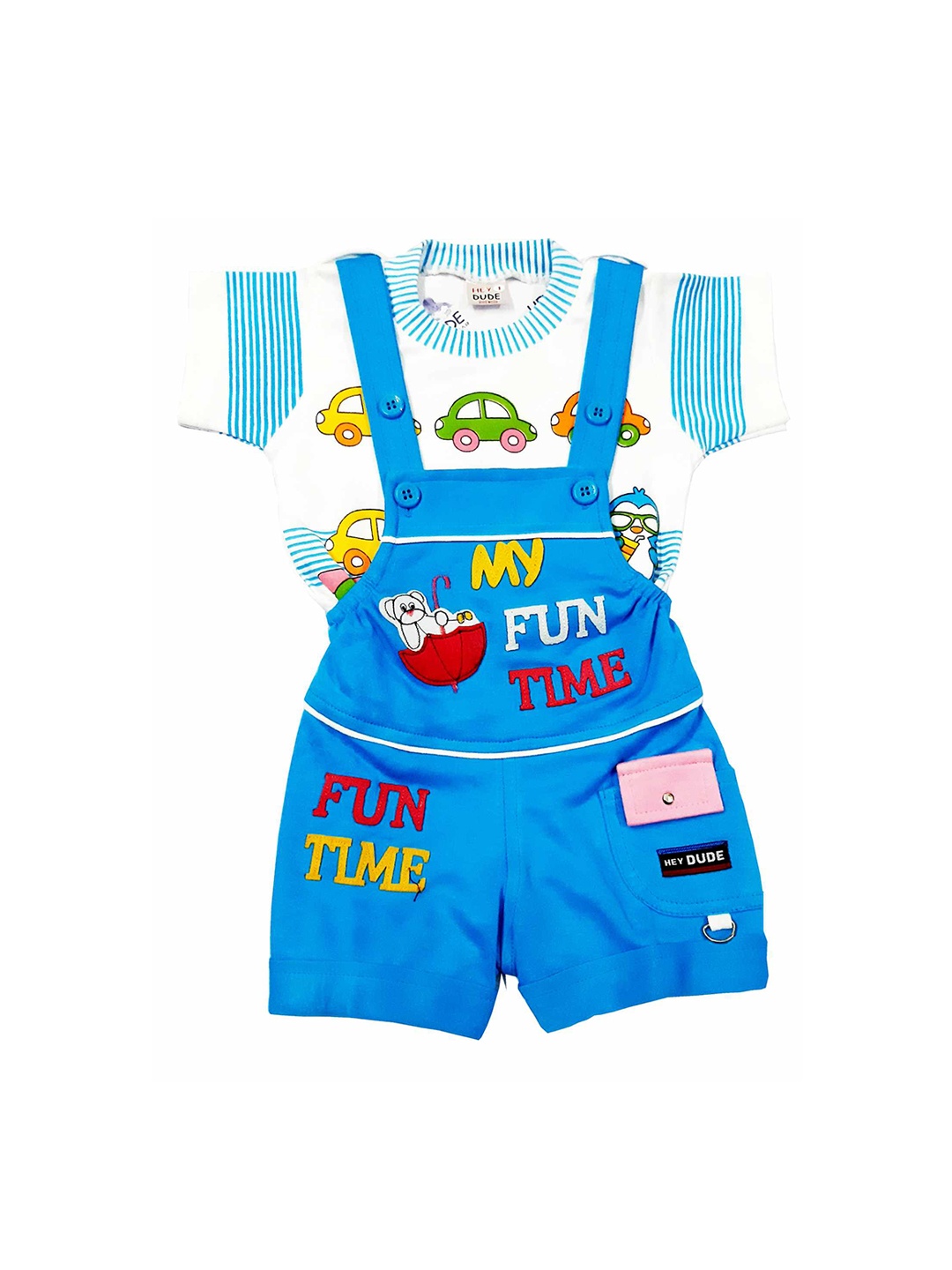 

BAESD Infants Printed Dungaree With T-Shirt, Blue