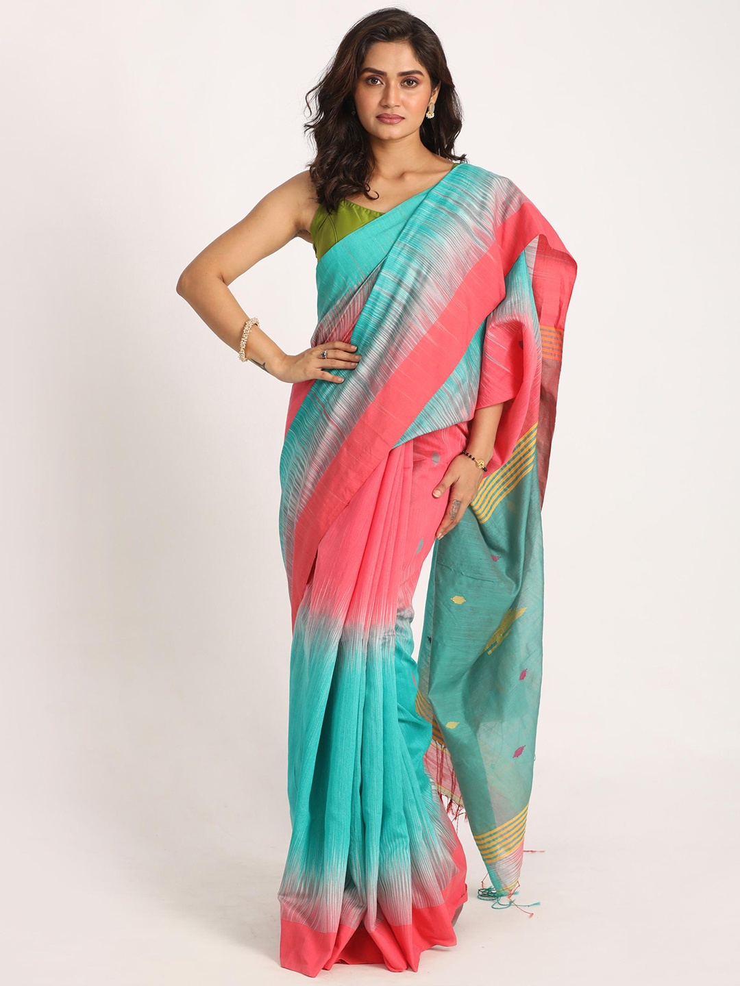 

Angoshobha Geometric Woven Design Jamdani Saree, Pink