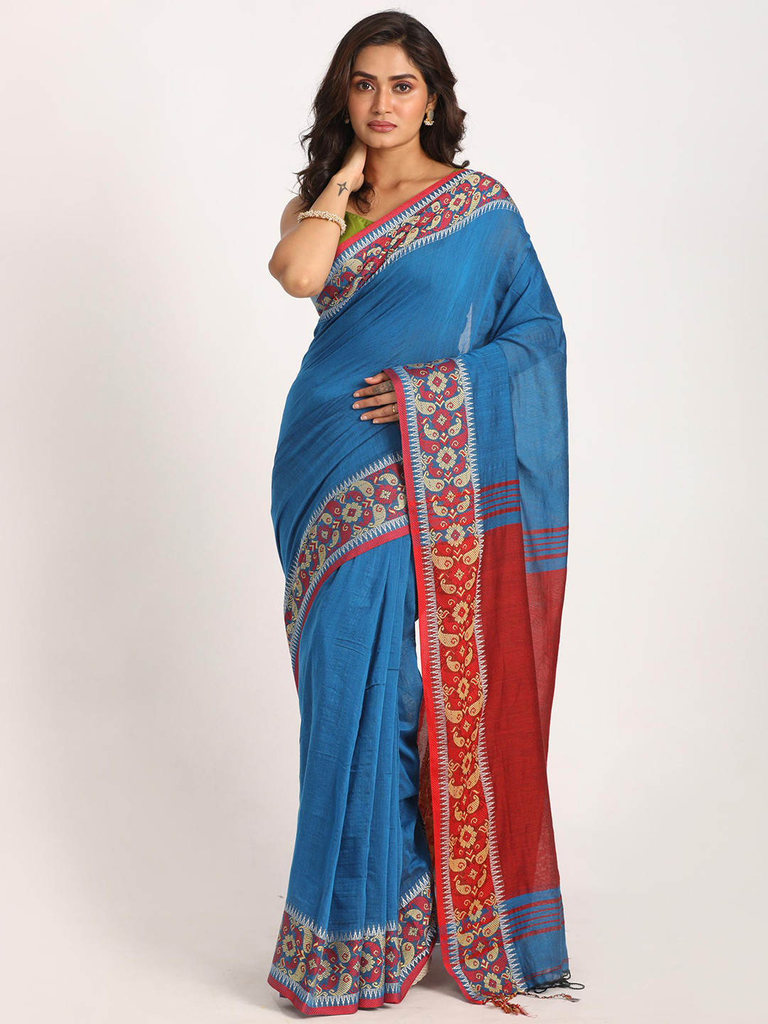 

Angoshobha Woven Design Pure Cotton Saree, Blue