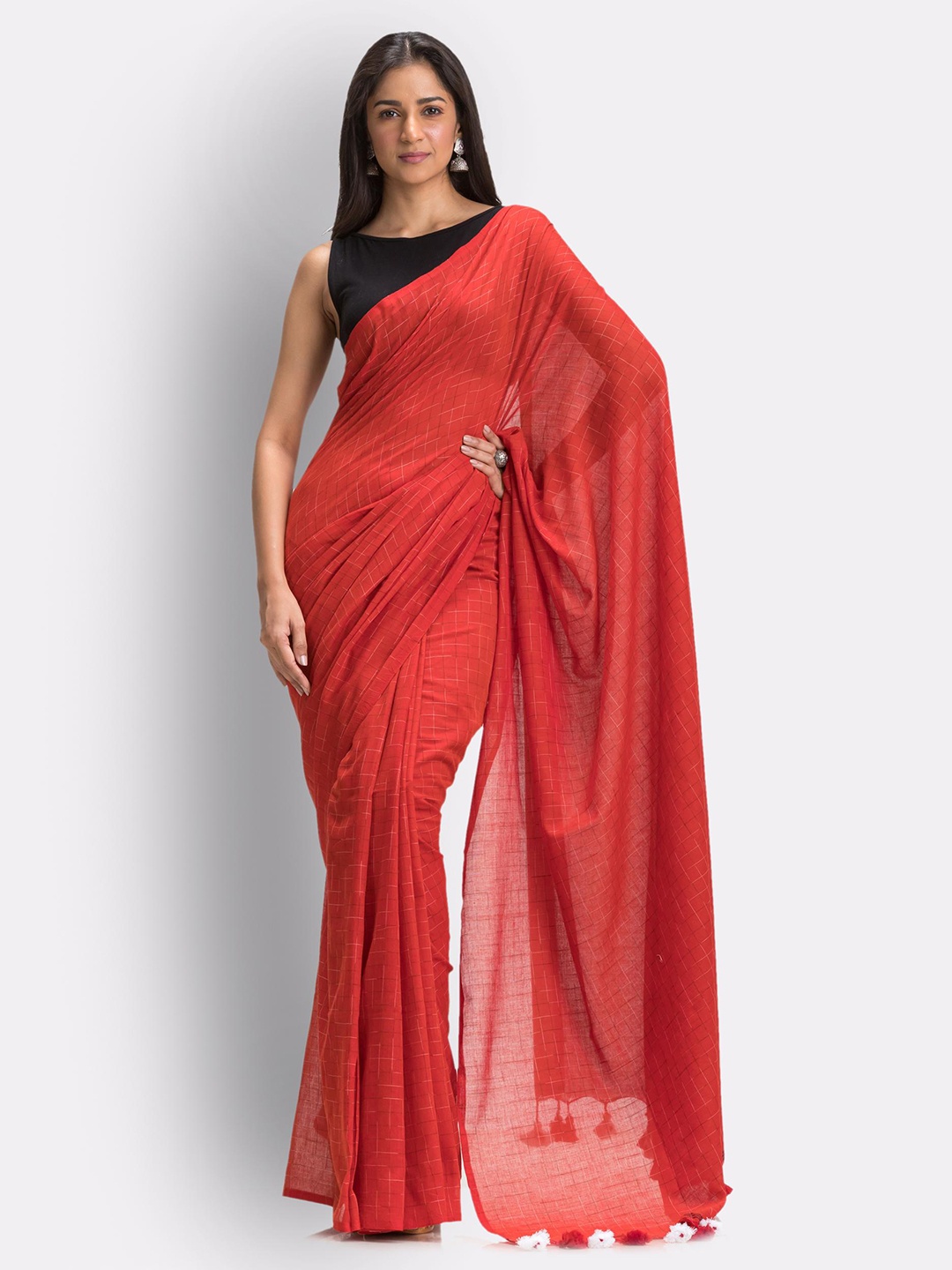 

Angoshobha Woven Design Pure Cotton Saree, Red