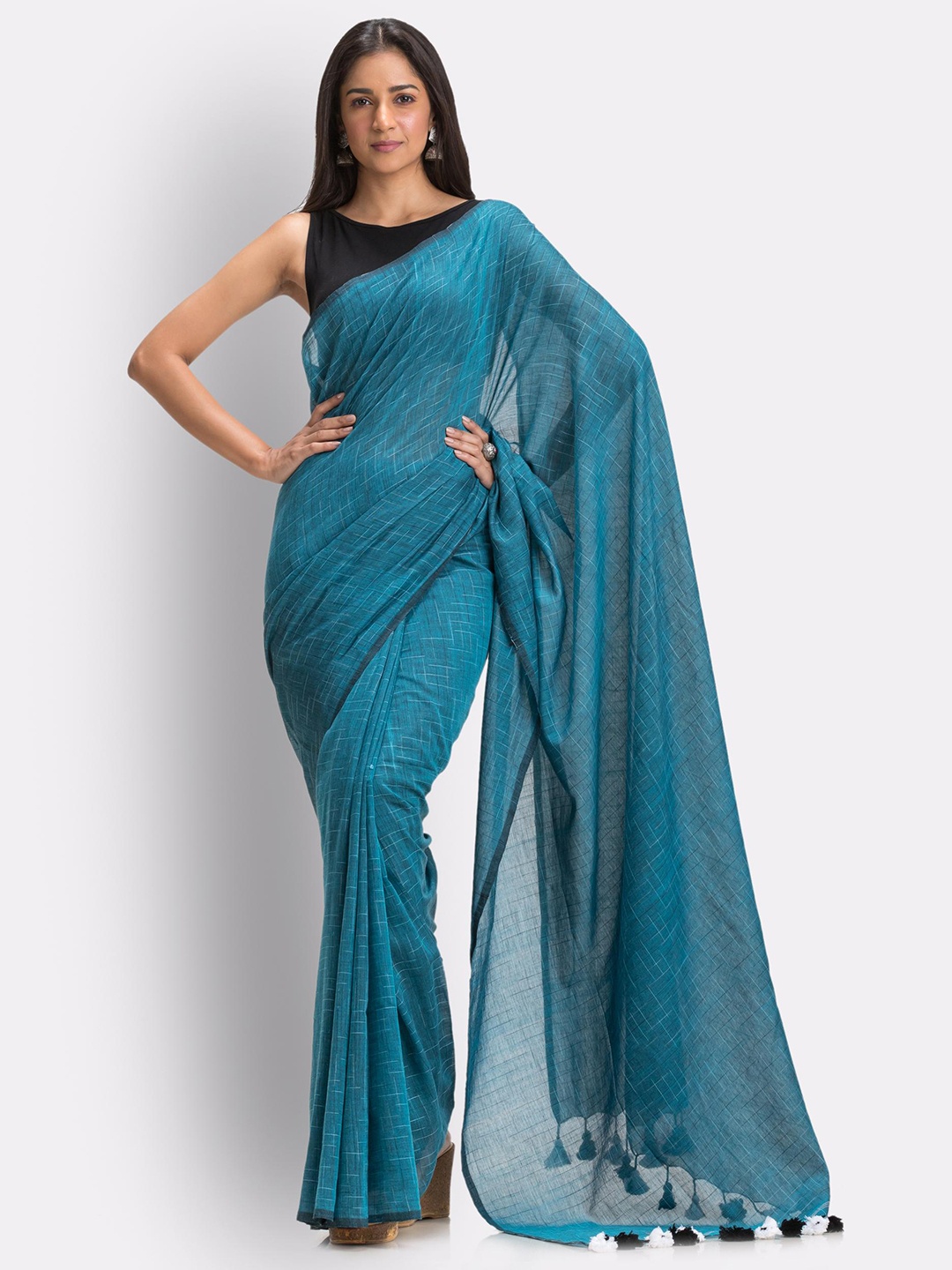 

Angoshobha Woven Design Pure Cotton Saree, Teal