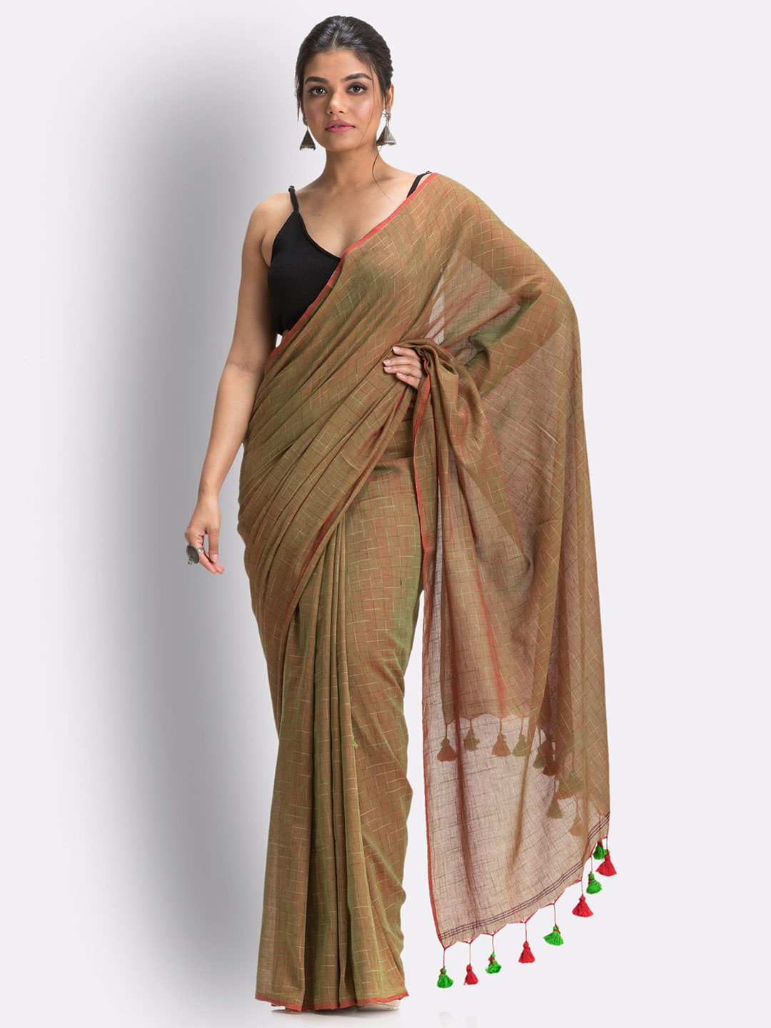 

Angoshobha Woven Design Pure Cotton Saree, Brown