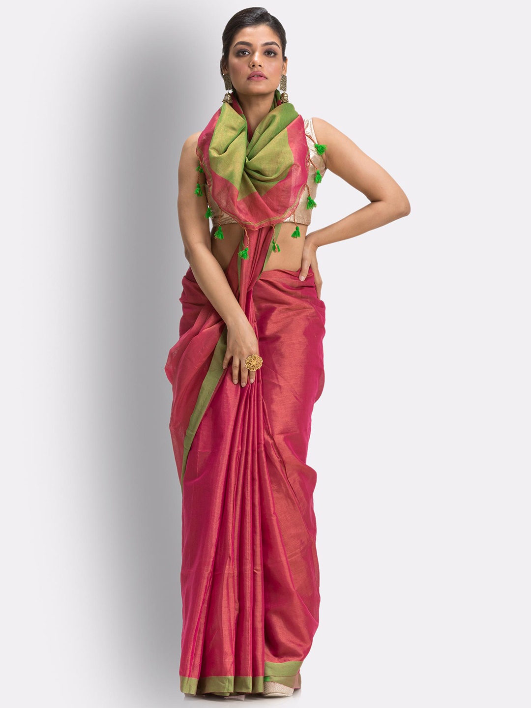 

Angoshobha Woven Design Zari Pure Cotton Saree, Pink