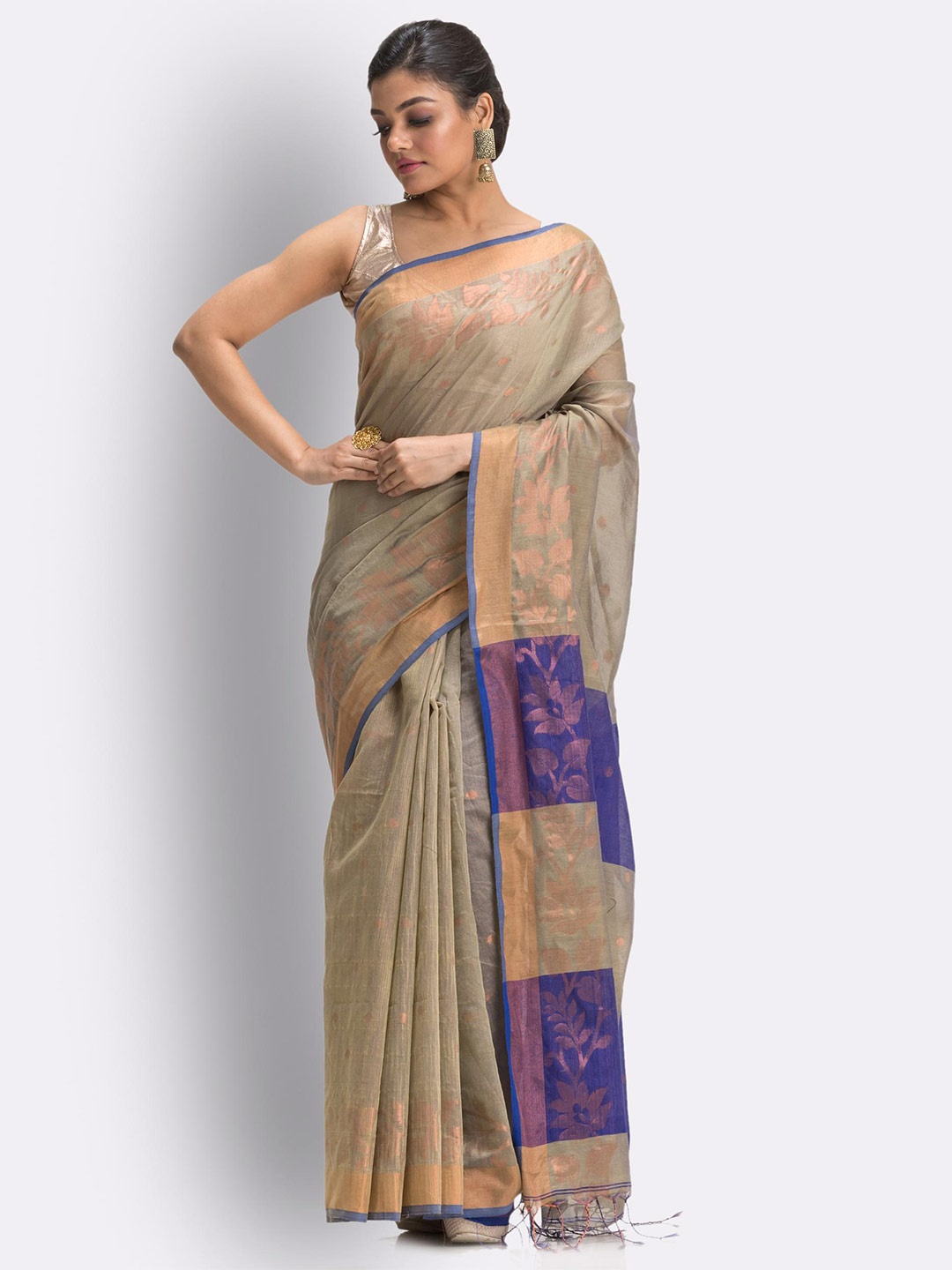 

Angoshobha Floral Woven Design Zari Saree, Beige